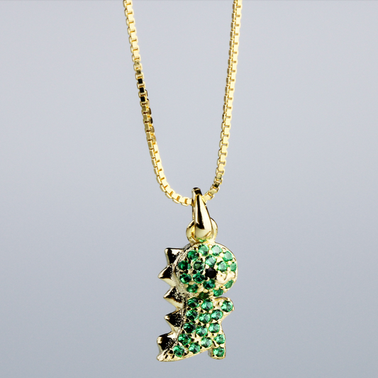 Sparkly Green Dinosaur Pendant Necklace