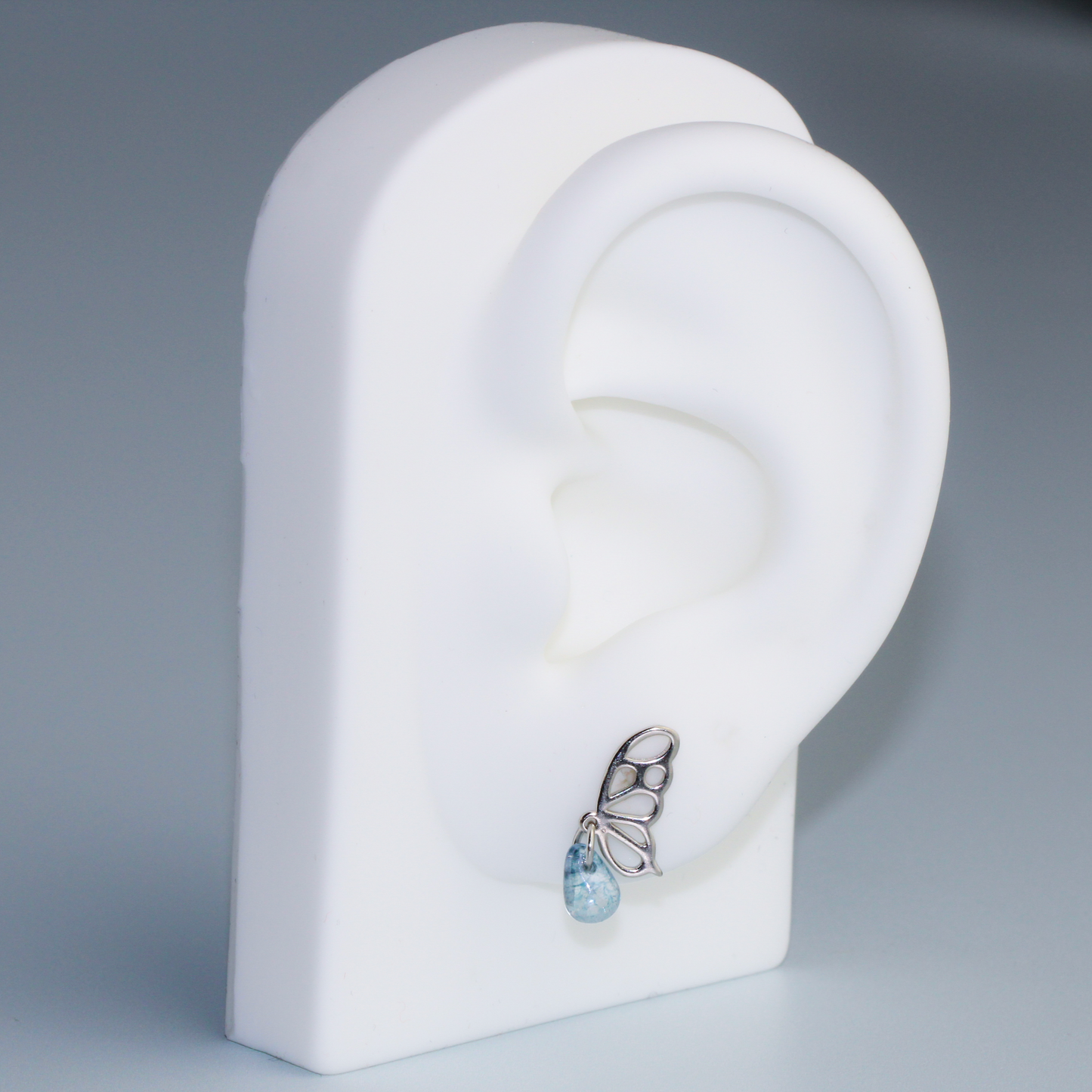 Blue Crystal Drop Butterfly Wing Stud Earrings