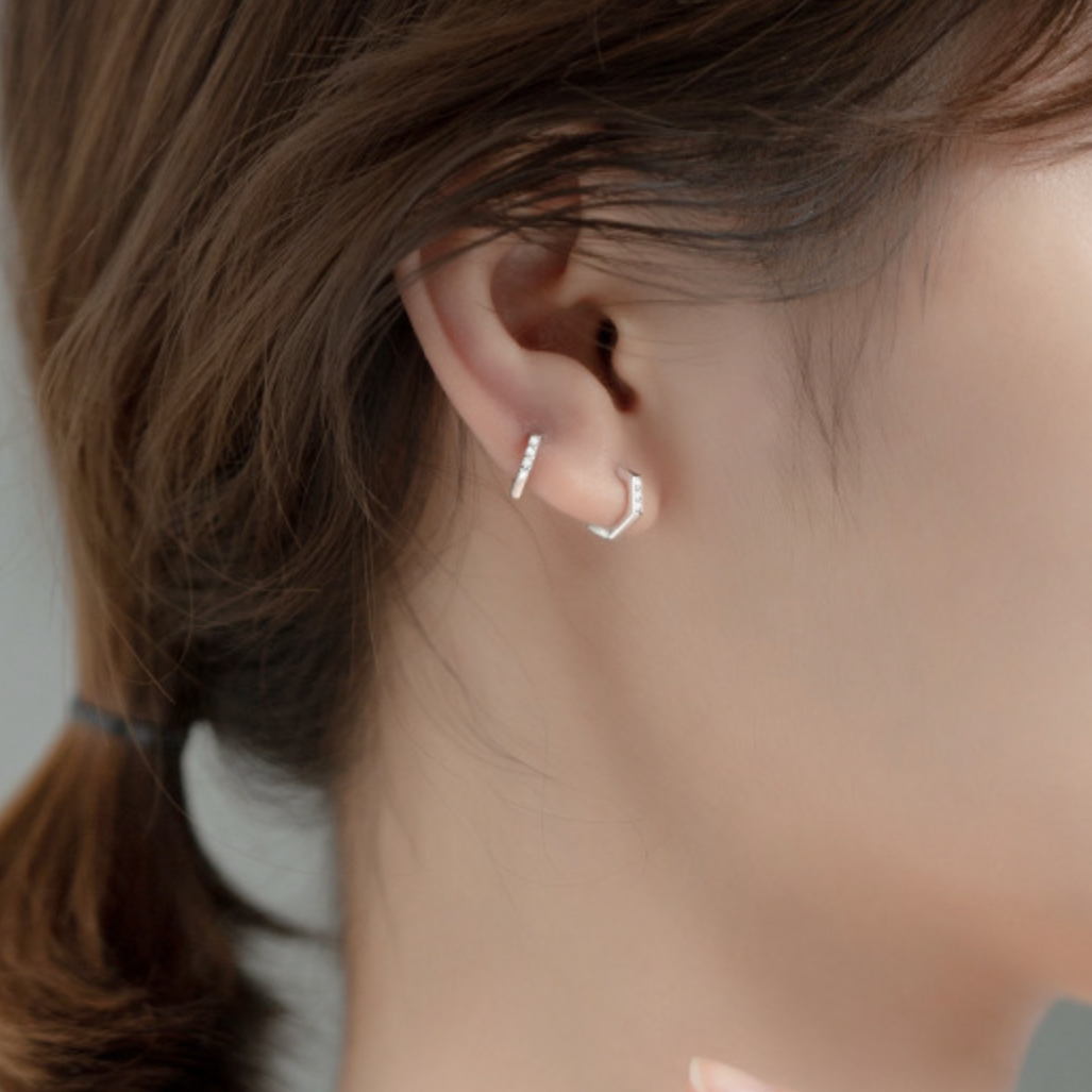 Hexagonal Huggie Hoops