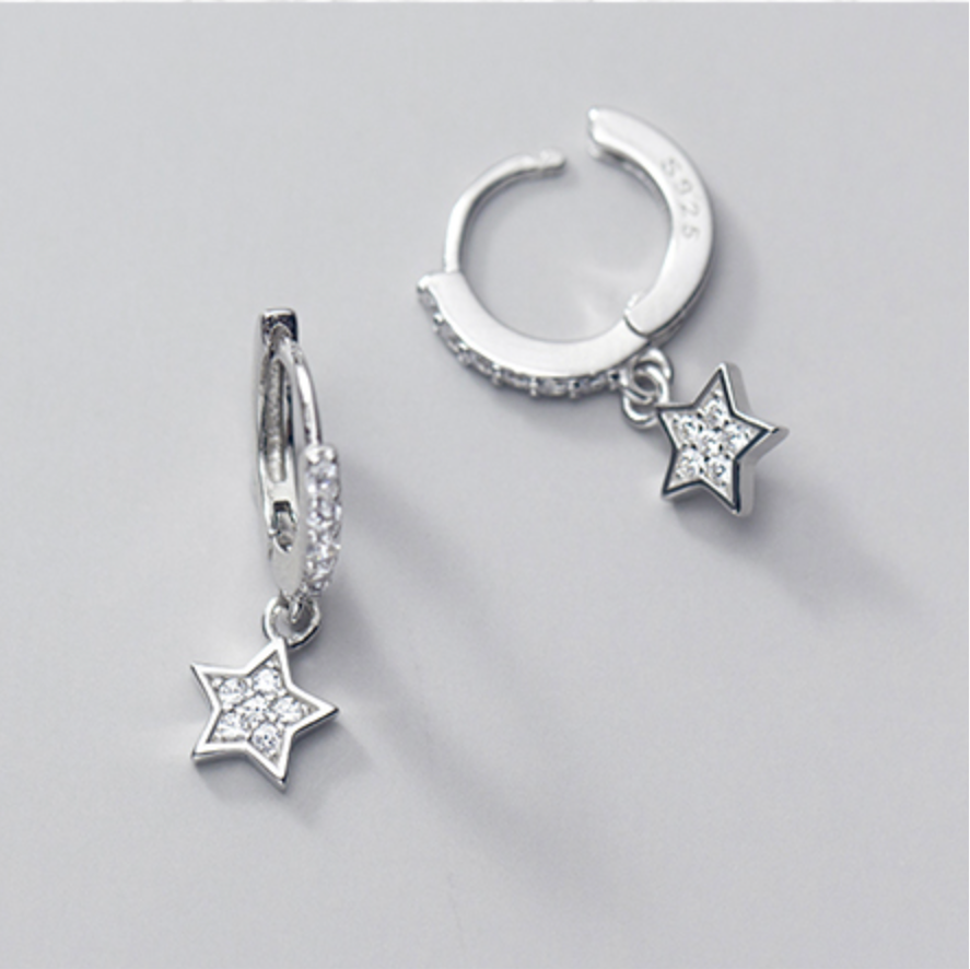 Sparkly Star Dangle Huggie Hoop Earrings