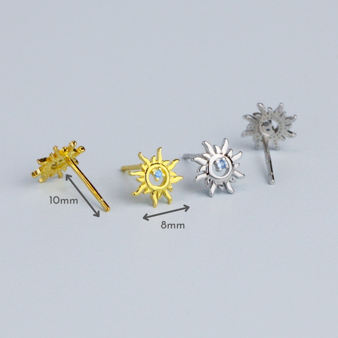 Sun Stud Earrings with Tiny Crystal