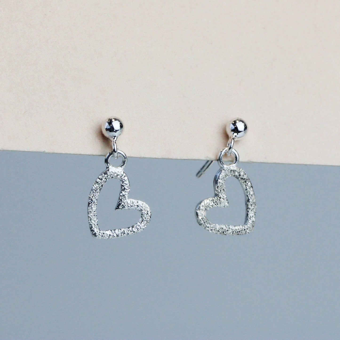 Textured Heart Drop Stud Earrings
