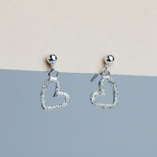 Textured Heart Drop Stud Earrings