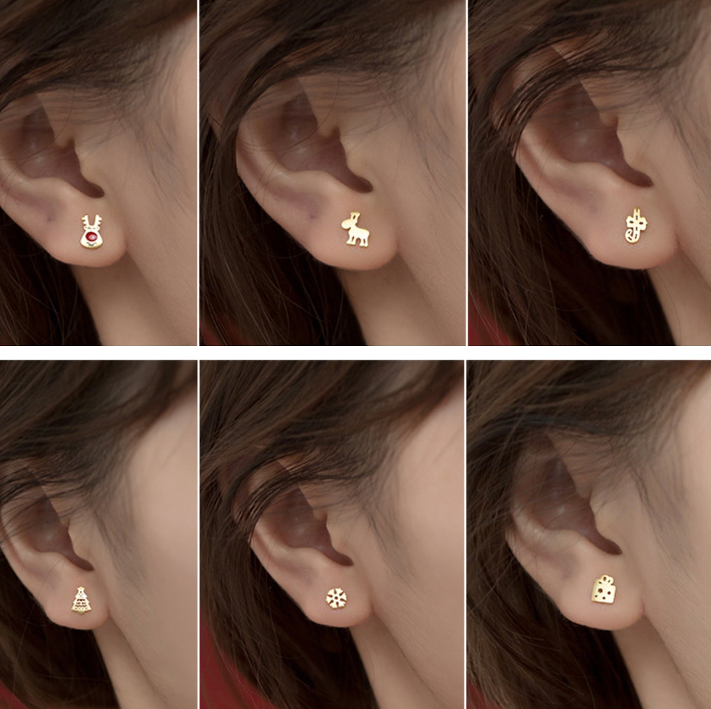 Set of 6 Christmas Themed Stud Earrings