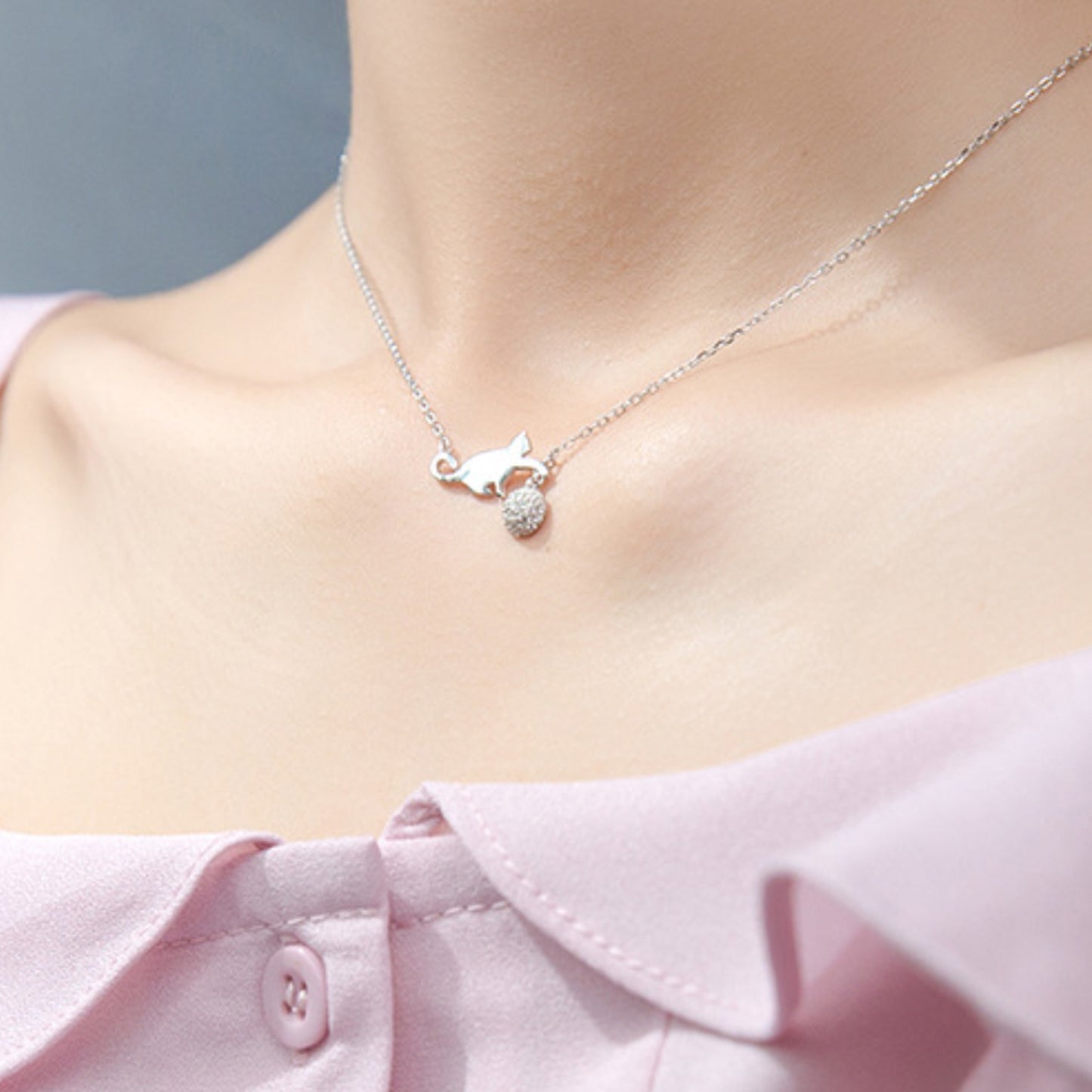 Cat and Ball Pendant Necklace