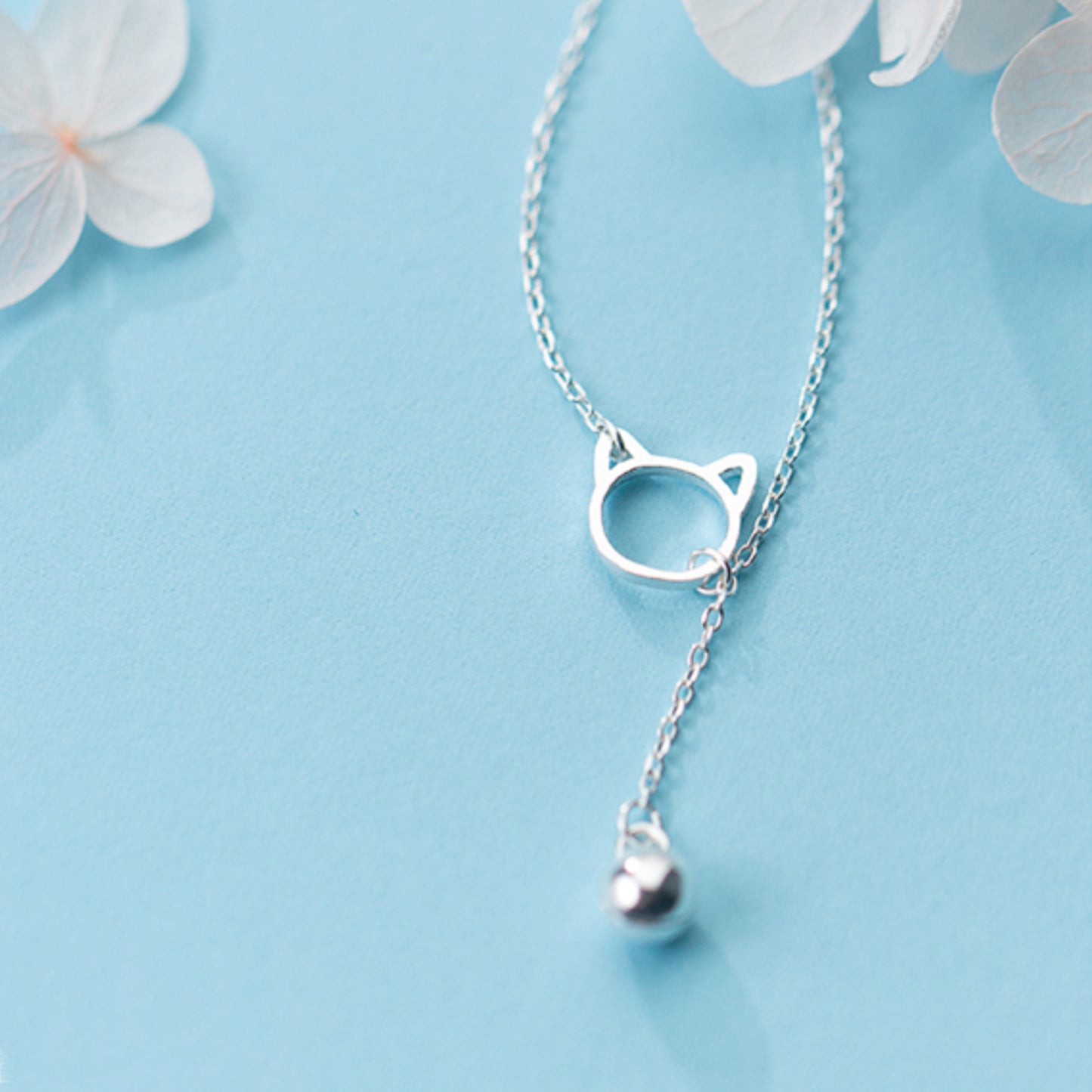 Cat Pendant Necklace with Hanging Bell