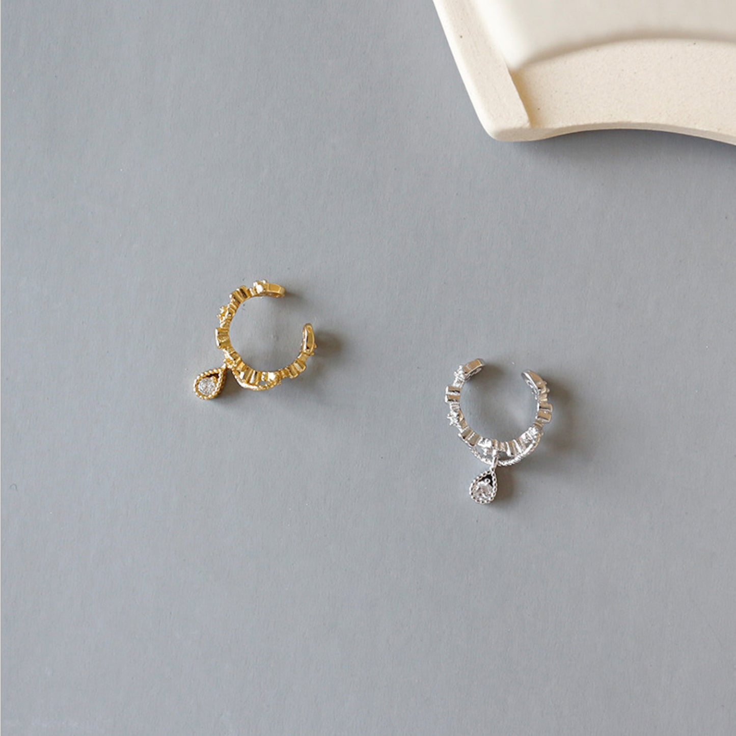 Ornate Zirconia Drop Ear Cuff