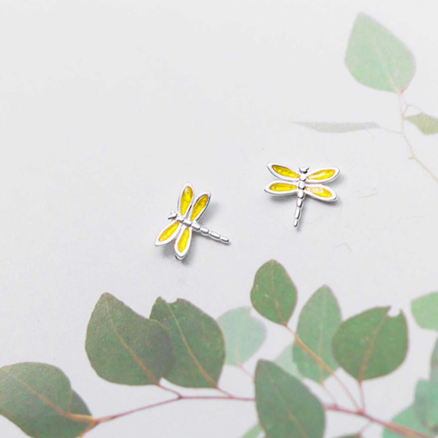 Yellow Dragonfly Stud Earrings
