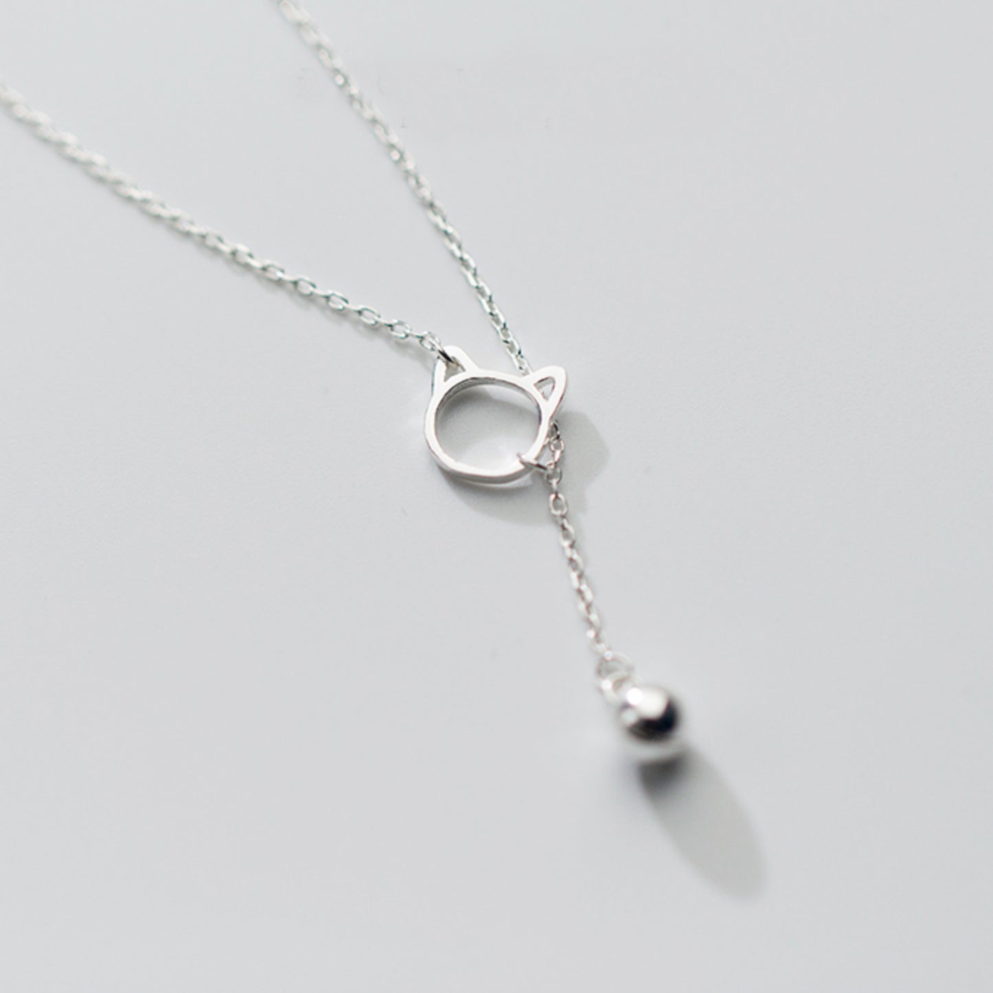 Cat Pendant Necklace with Hanging Bell