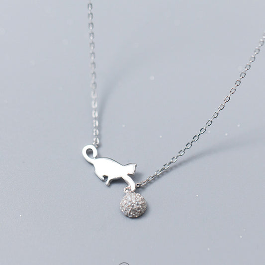 Cat and Ball Pendant Necklace