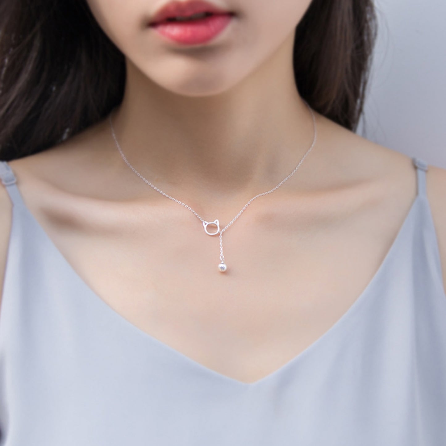 Cat Pendant Necklace with Hanging Bell