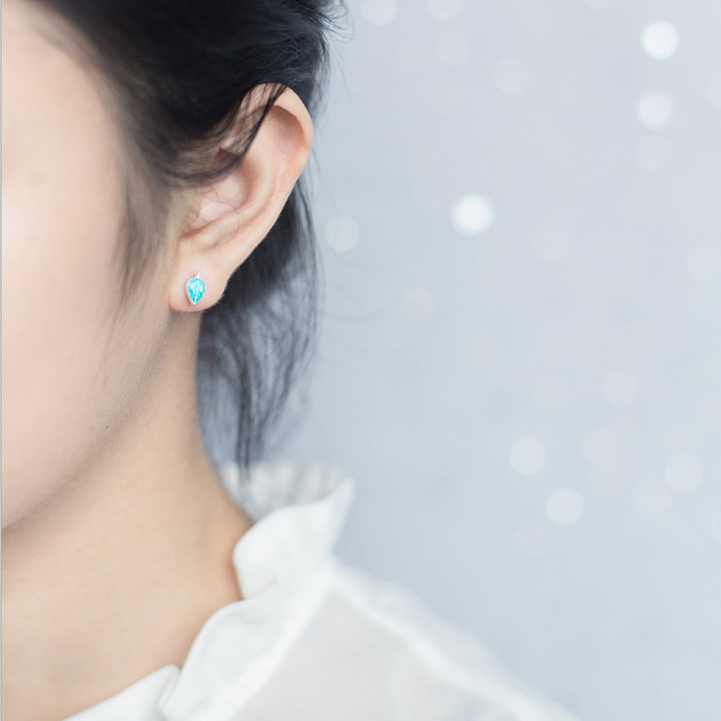 Green Leaf Stud Earrings