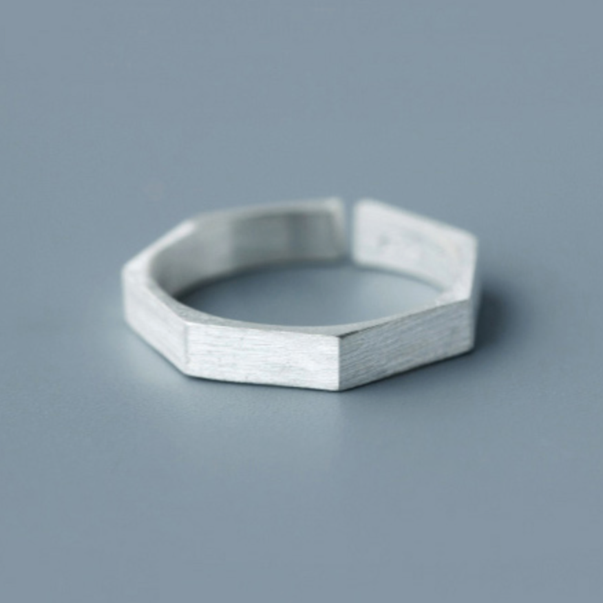 Brushed Silver Geometric Ring
