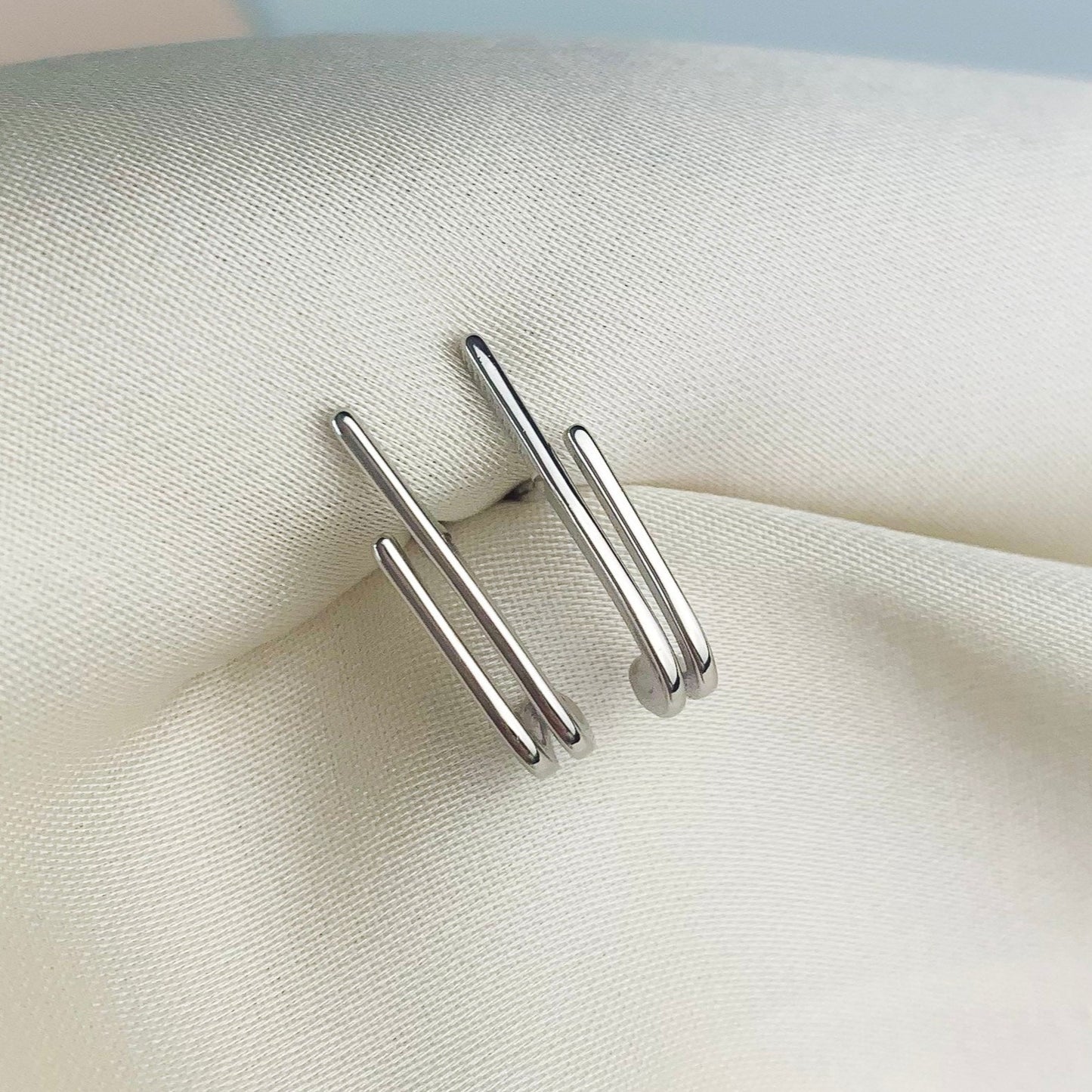 Double Bar Cuff Stud Earrings