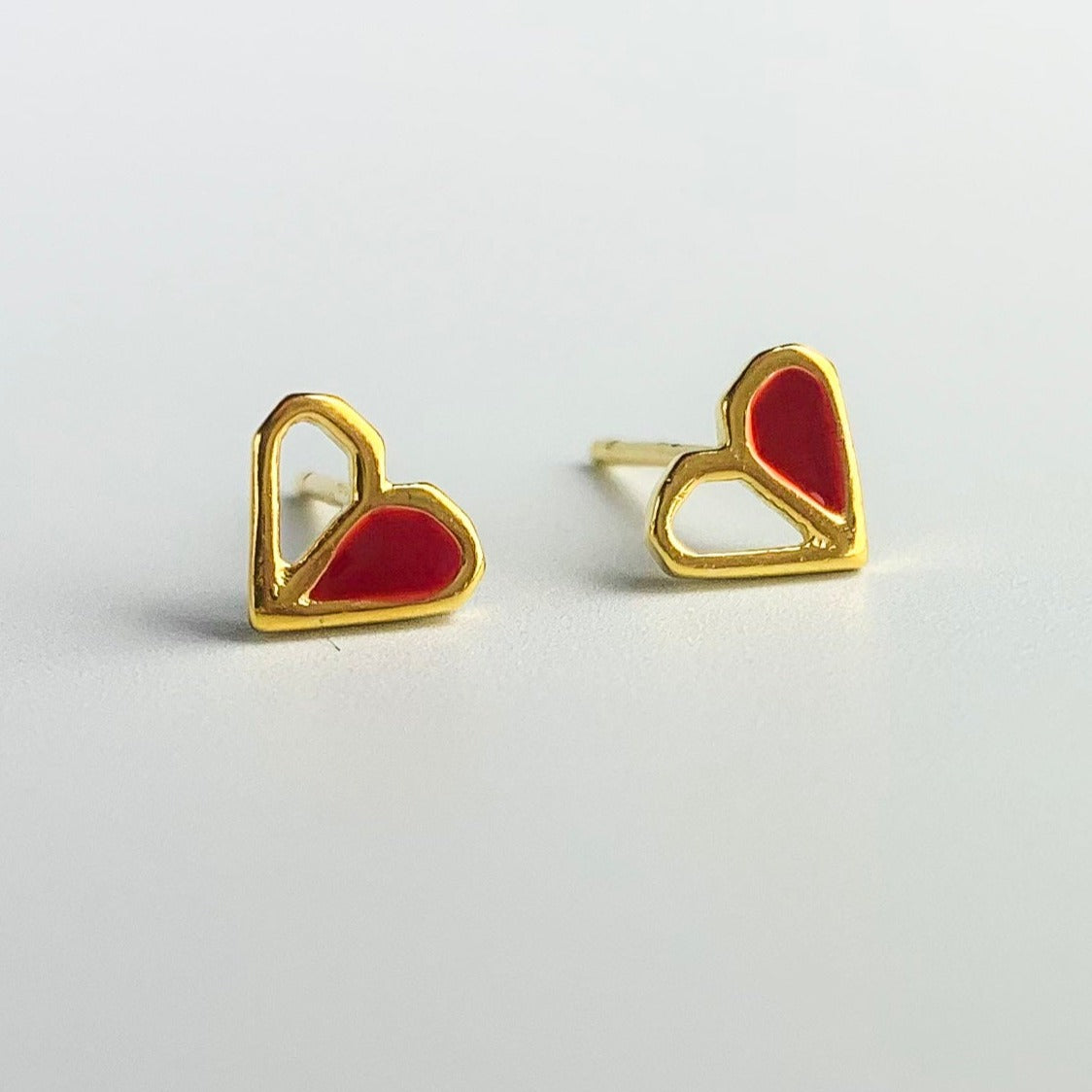 Red and Gold Heart Stud Earrings