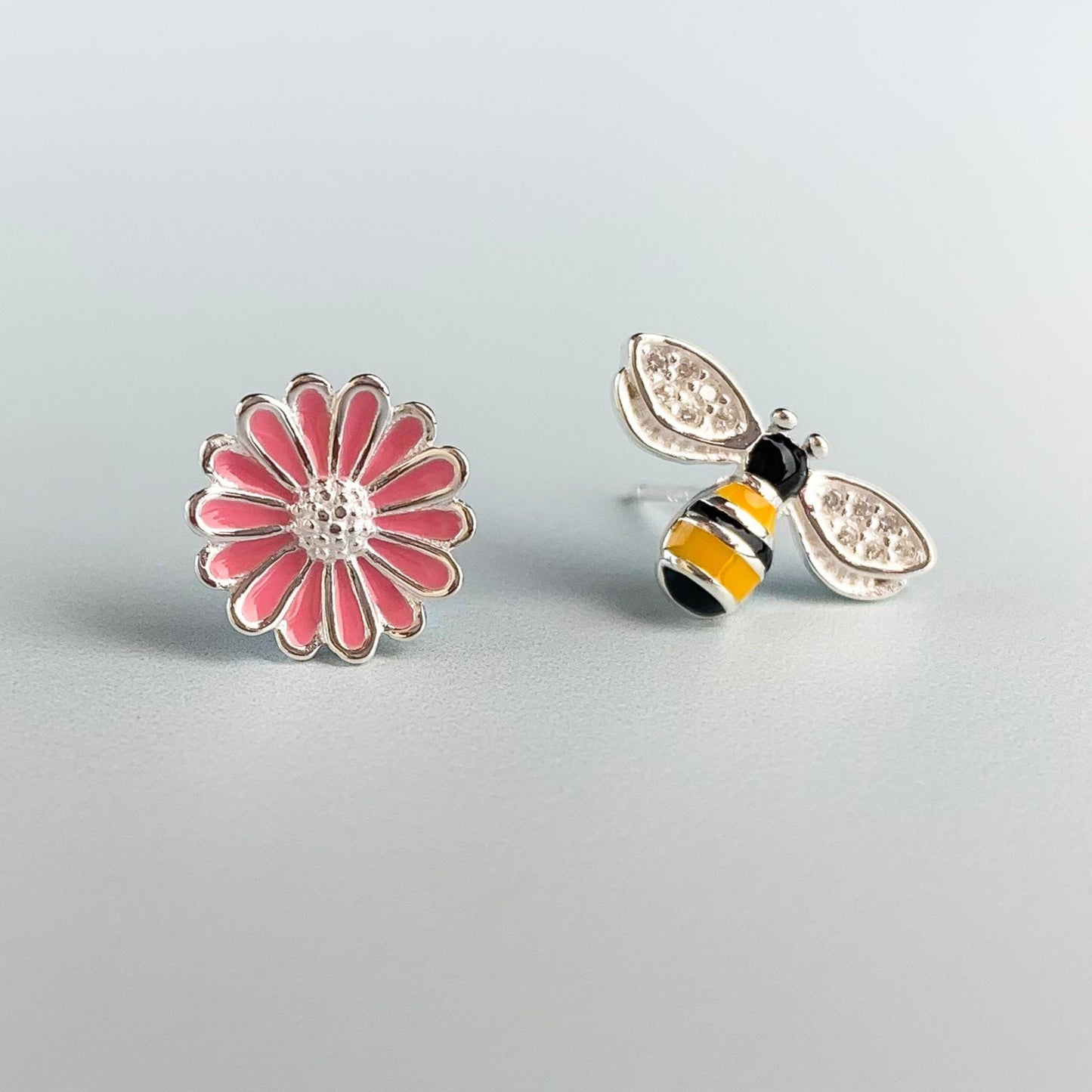 Bee and Flower Stud Earrings