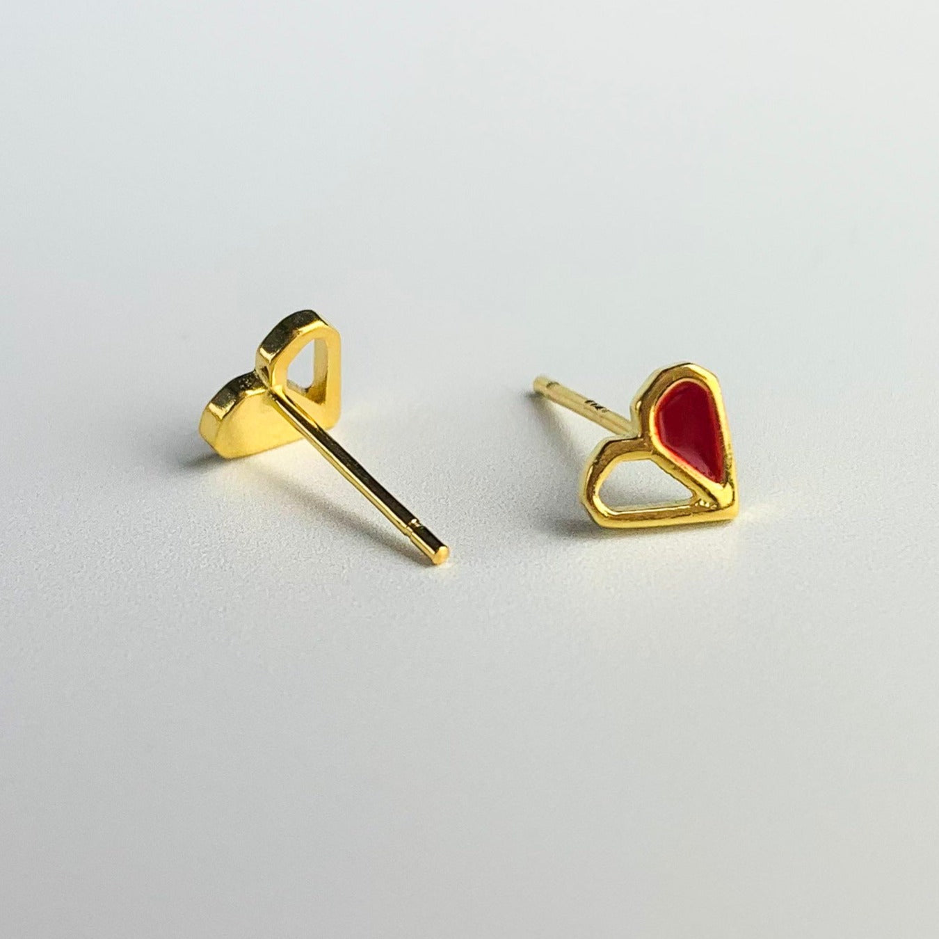 Red and Gold Heart Stud Earrings