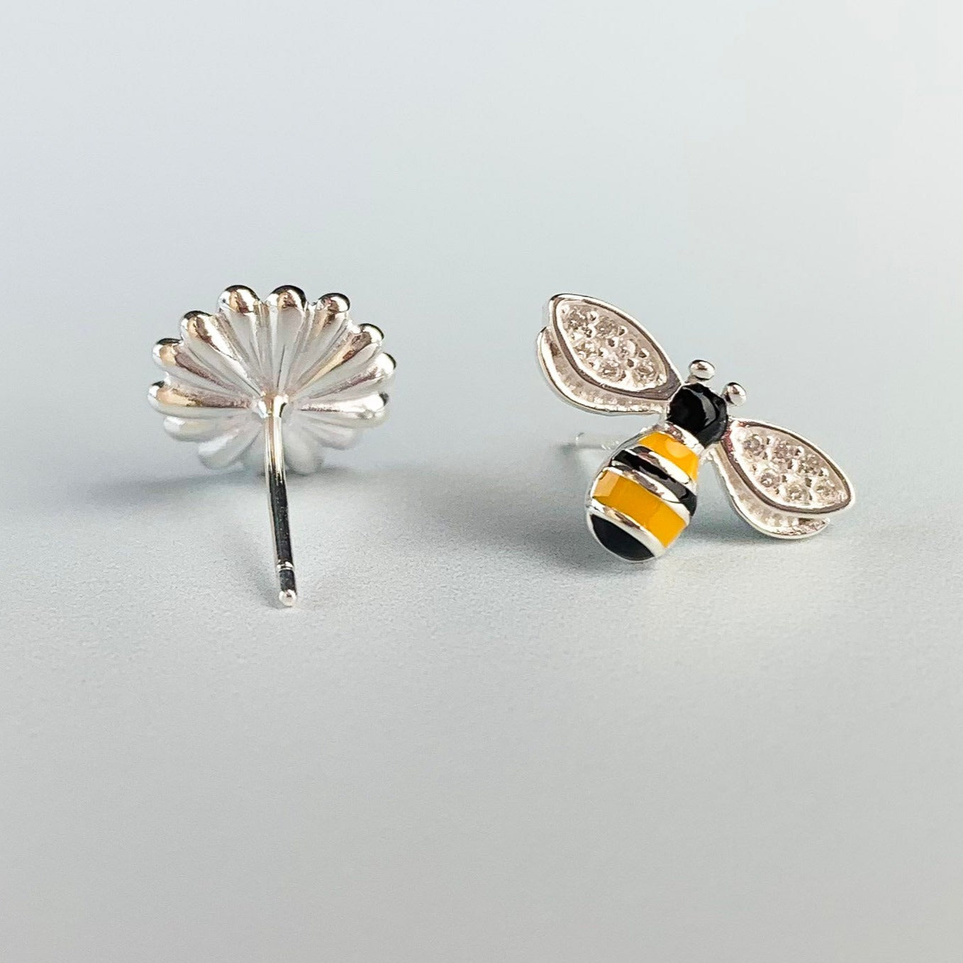 Bee and Flower Stud Earrings