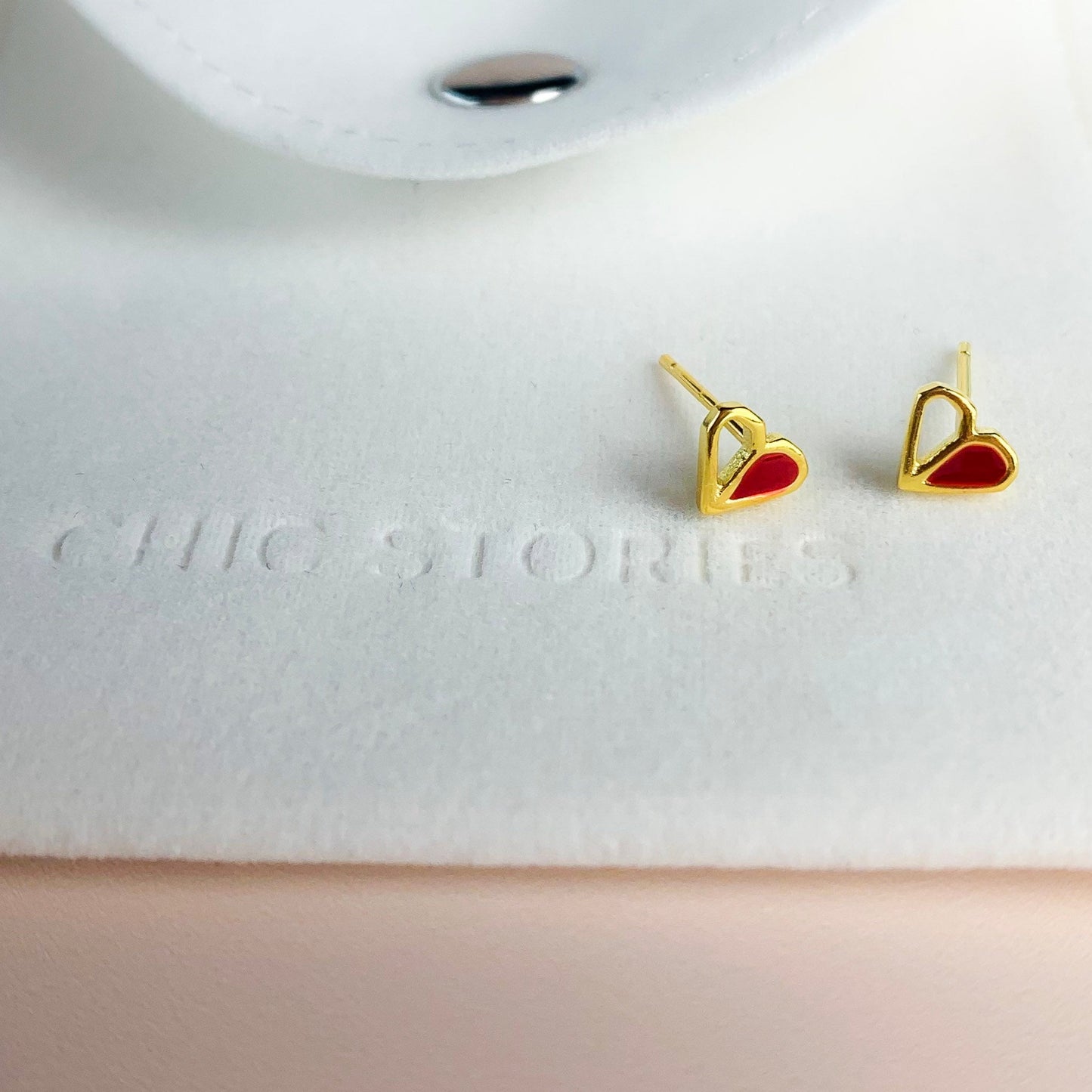 Red and Gold Heart Stud Earrings