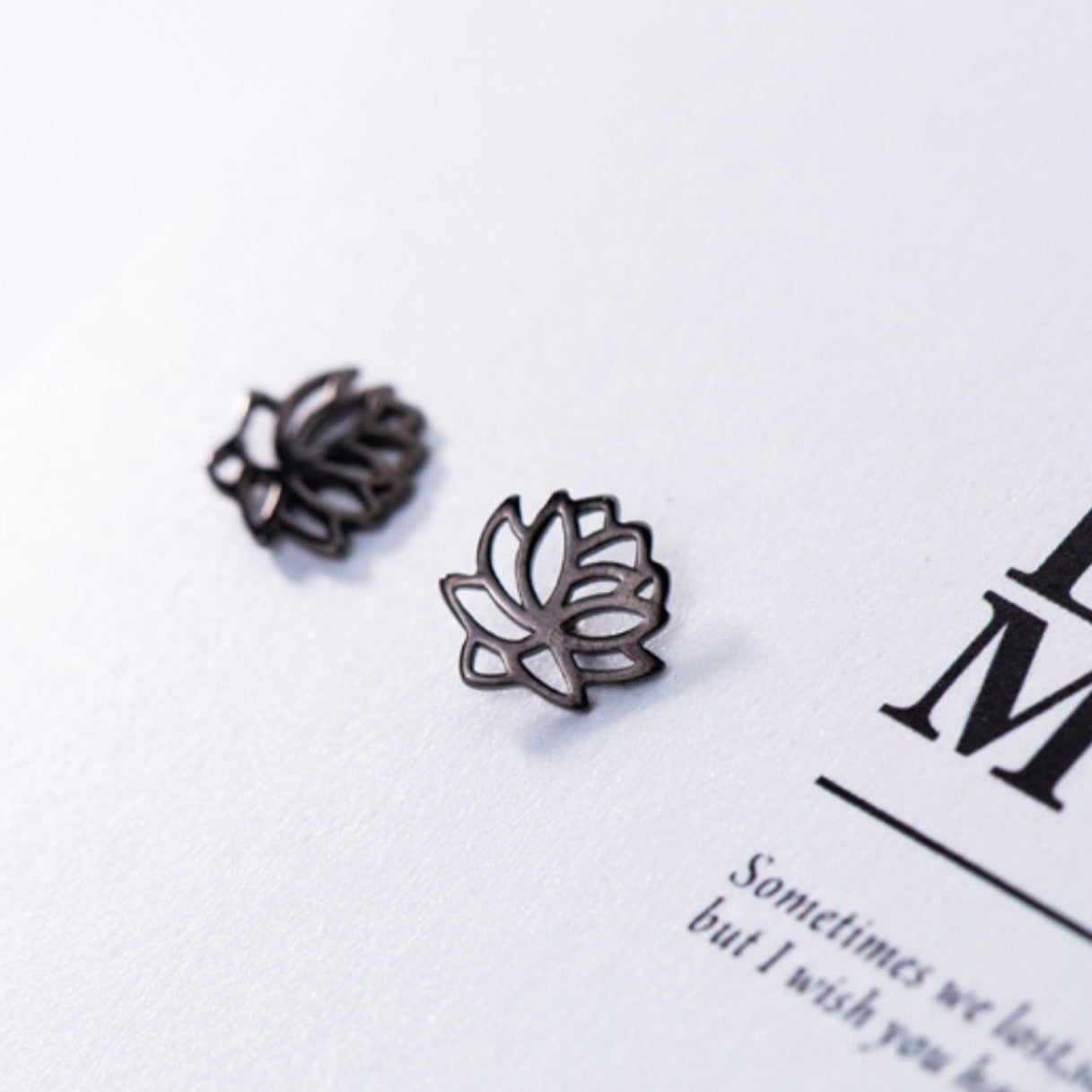 Black Lotus Flower Stud Earrings
