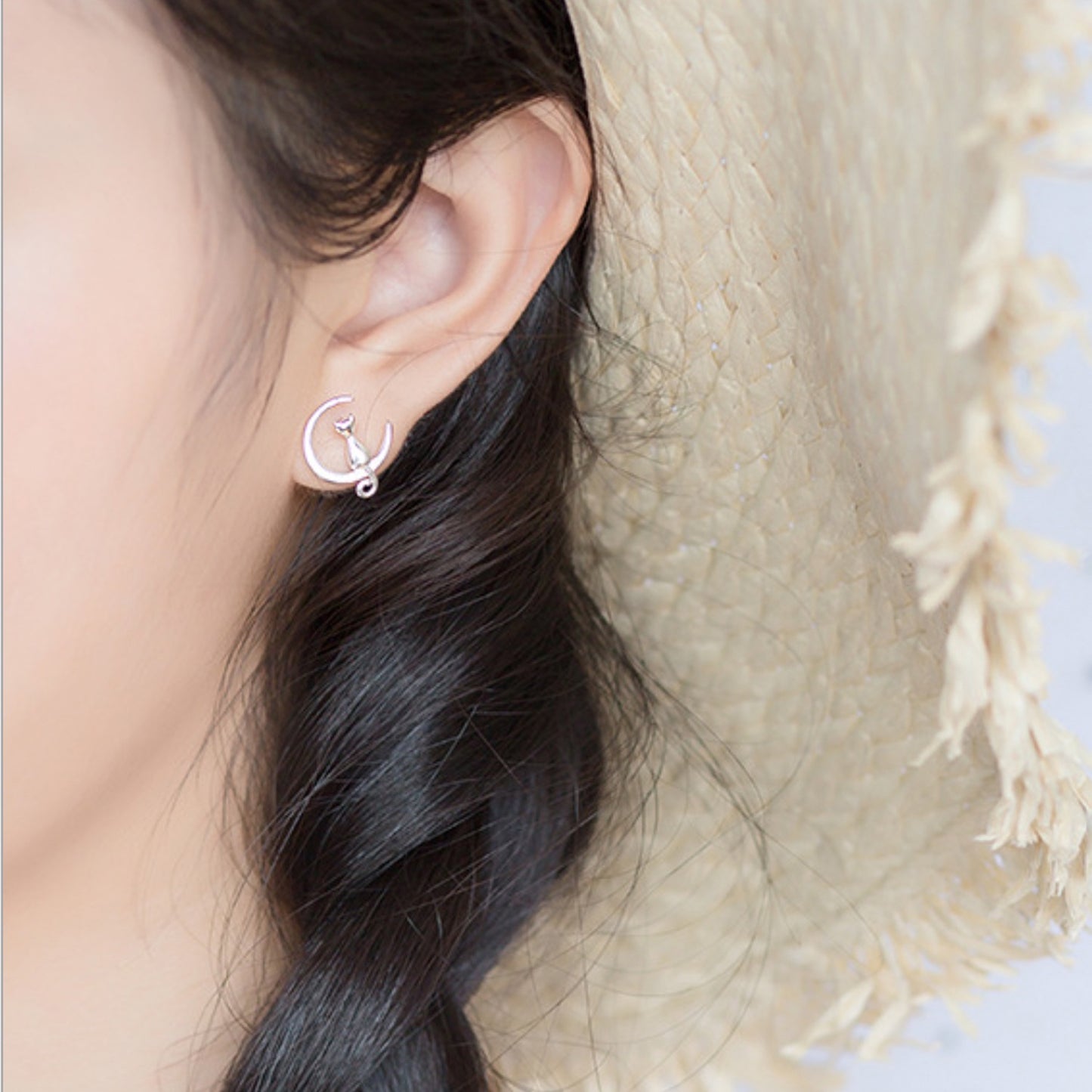 Cat and Crescent Moon Earrings