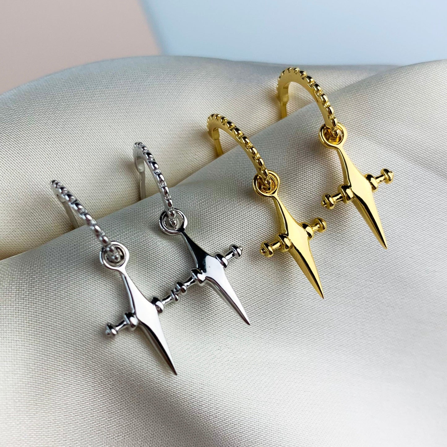 Open Hoop Cross Dangle Earrings