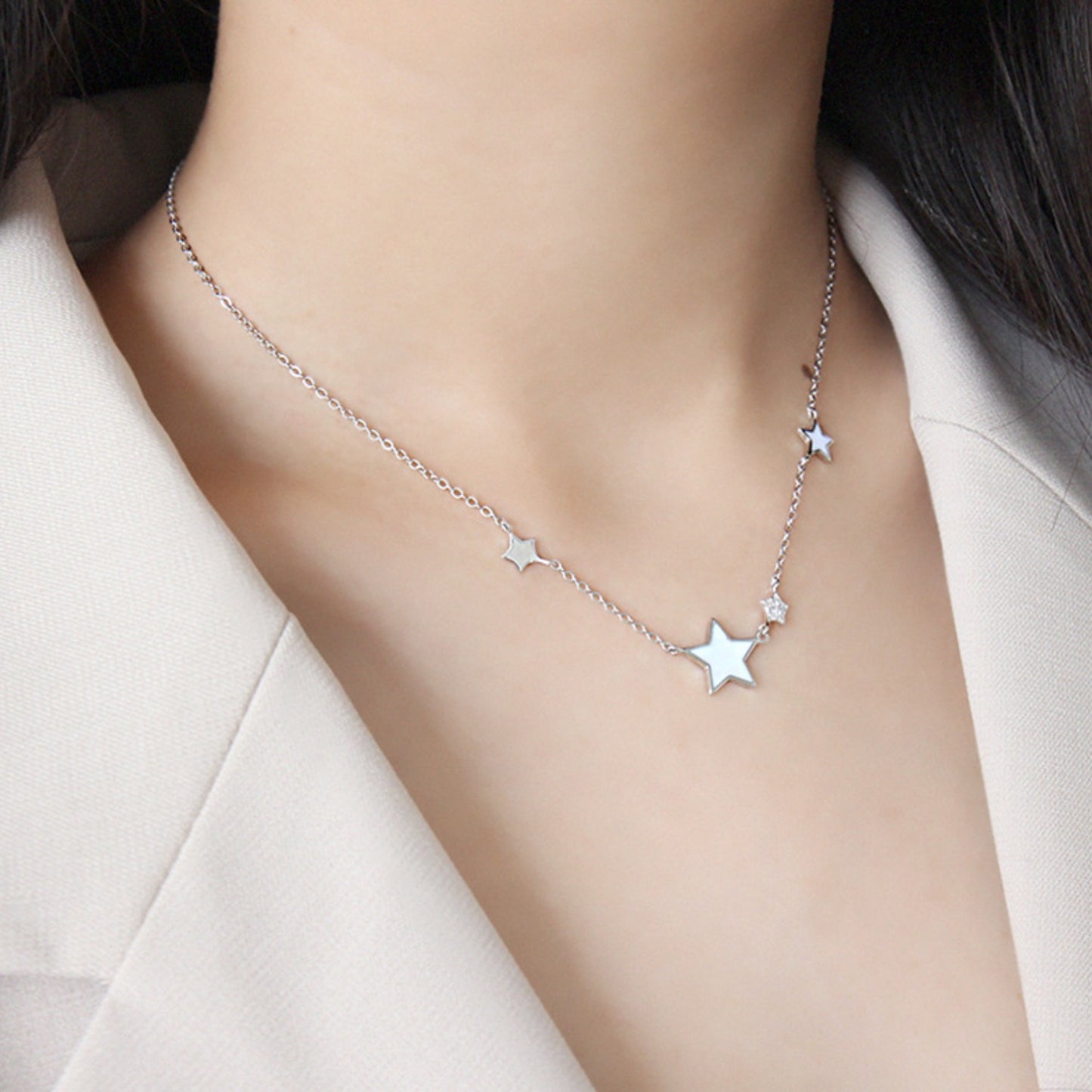 White and Crystal Star Necklace