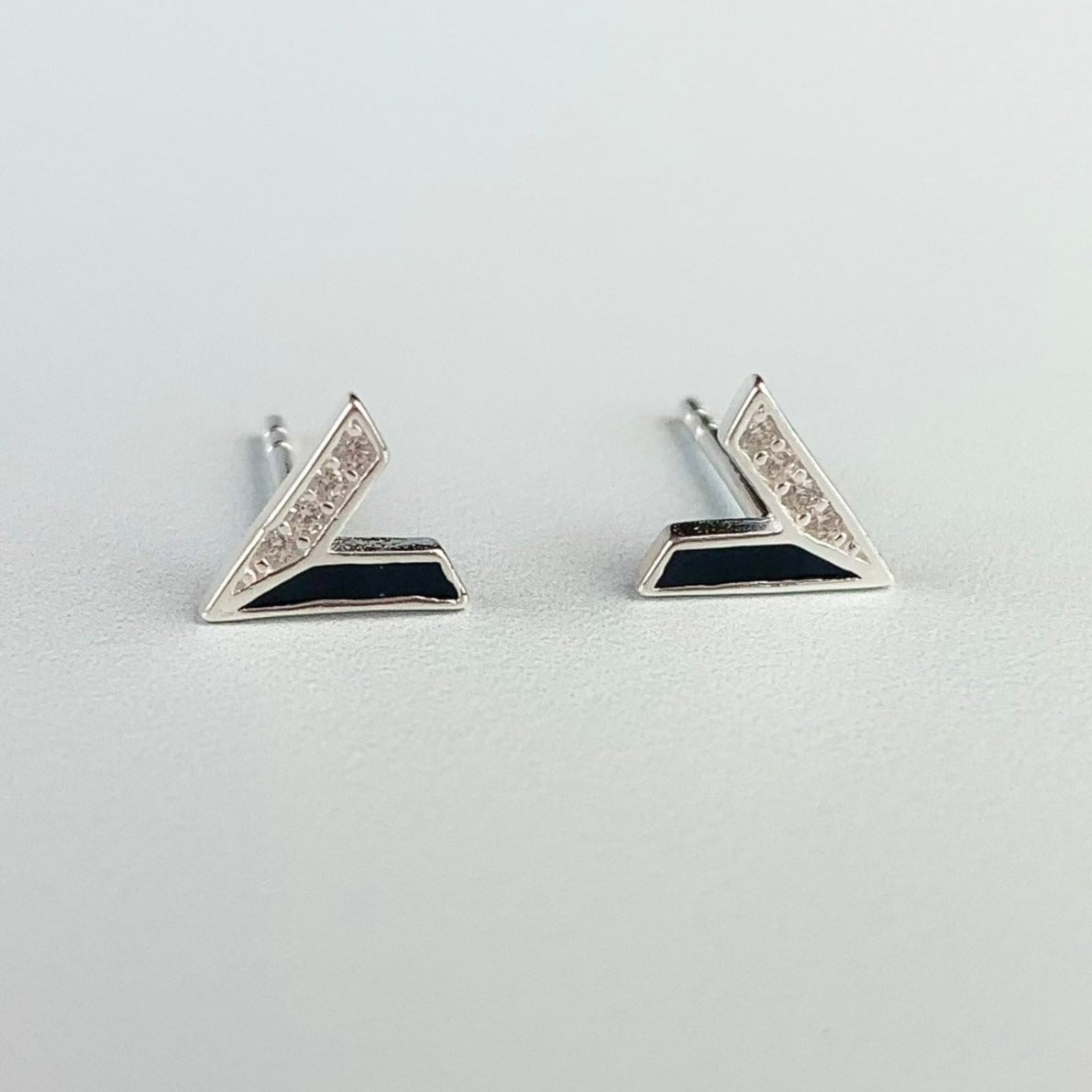 Black and Silver V Shape Stud Earrings
