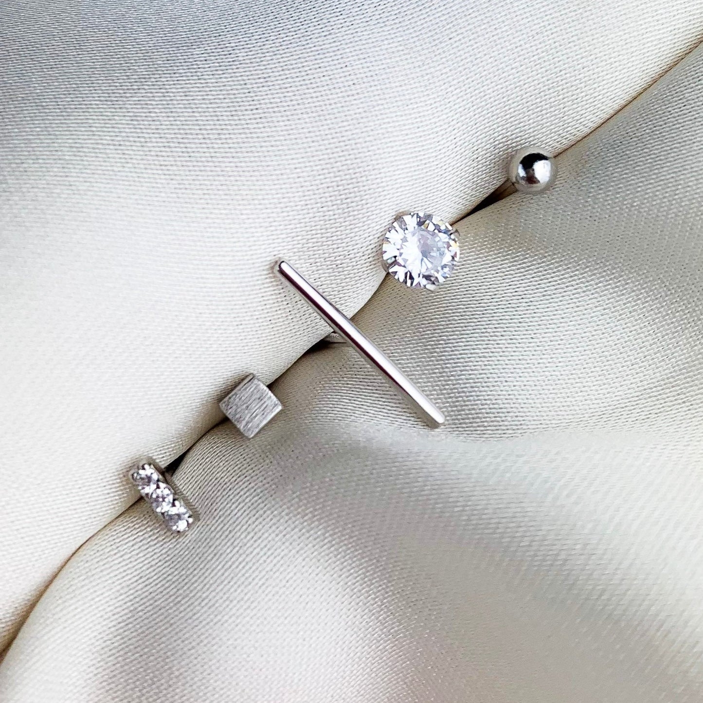 Set of Five Geometric Stud Earrings