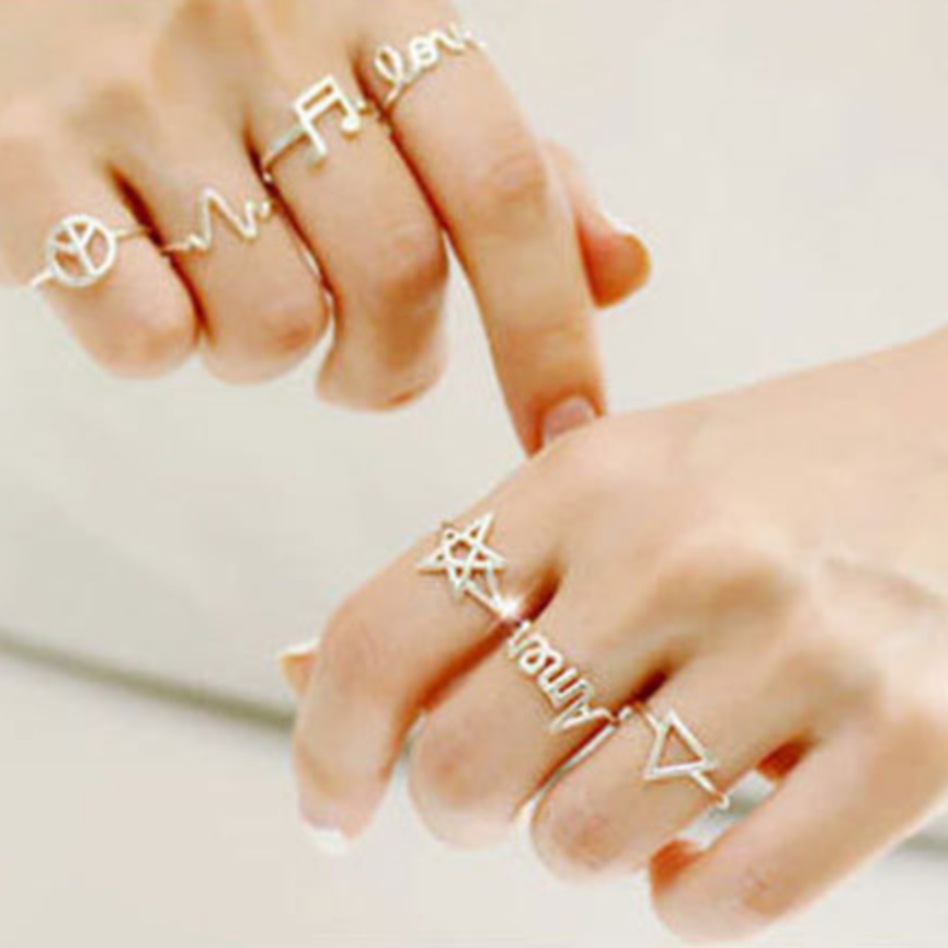 Peace, Love and Music Adjustable Symbol Rings