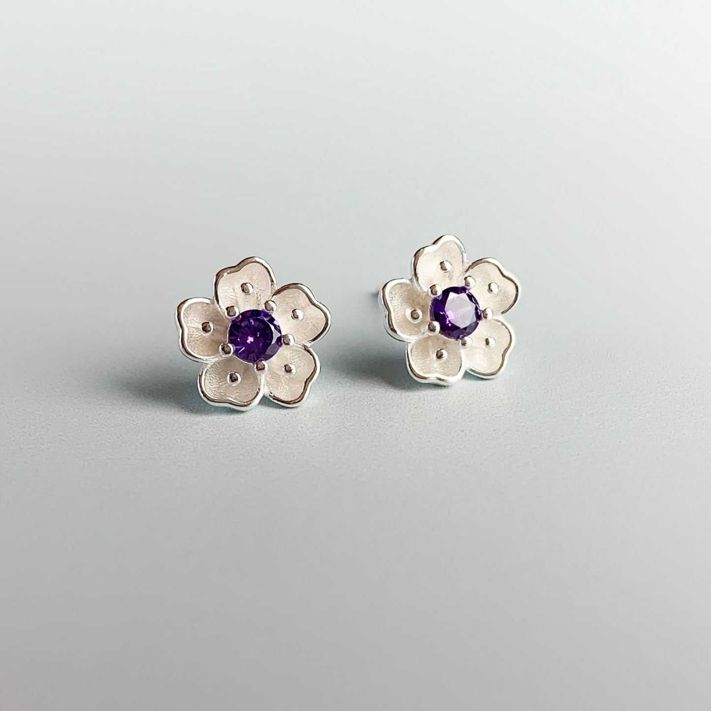 Pink, Purple and White Crystal Flower Stud Earrings