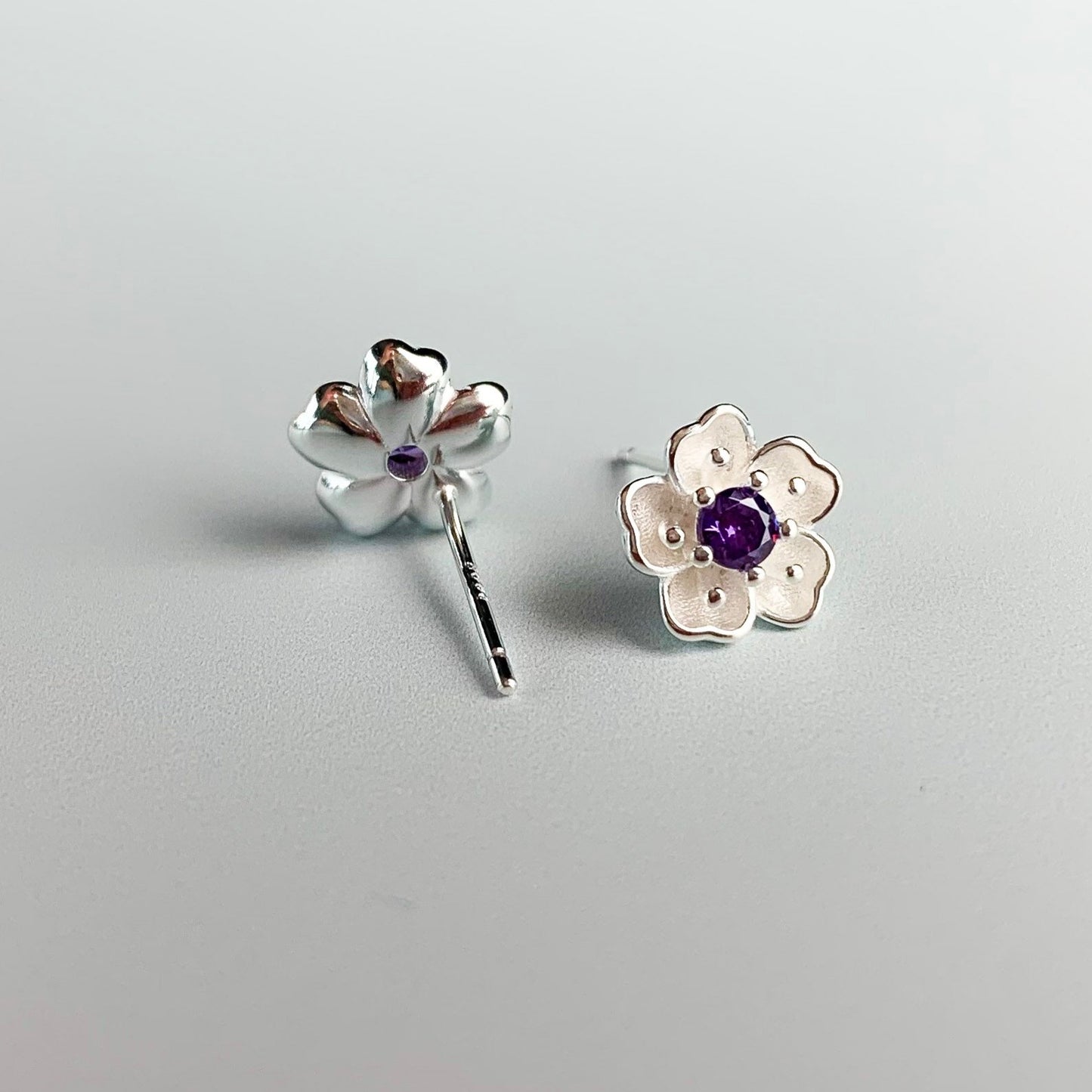 Pink, Purple and White Crystal Flower Stud Earrings