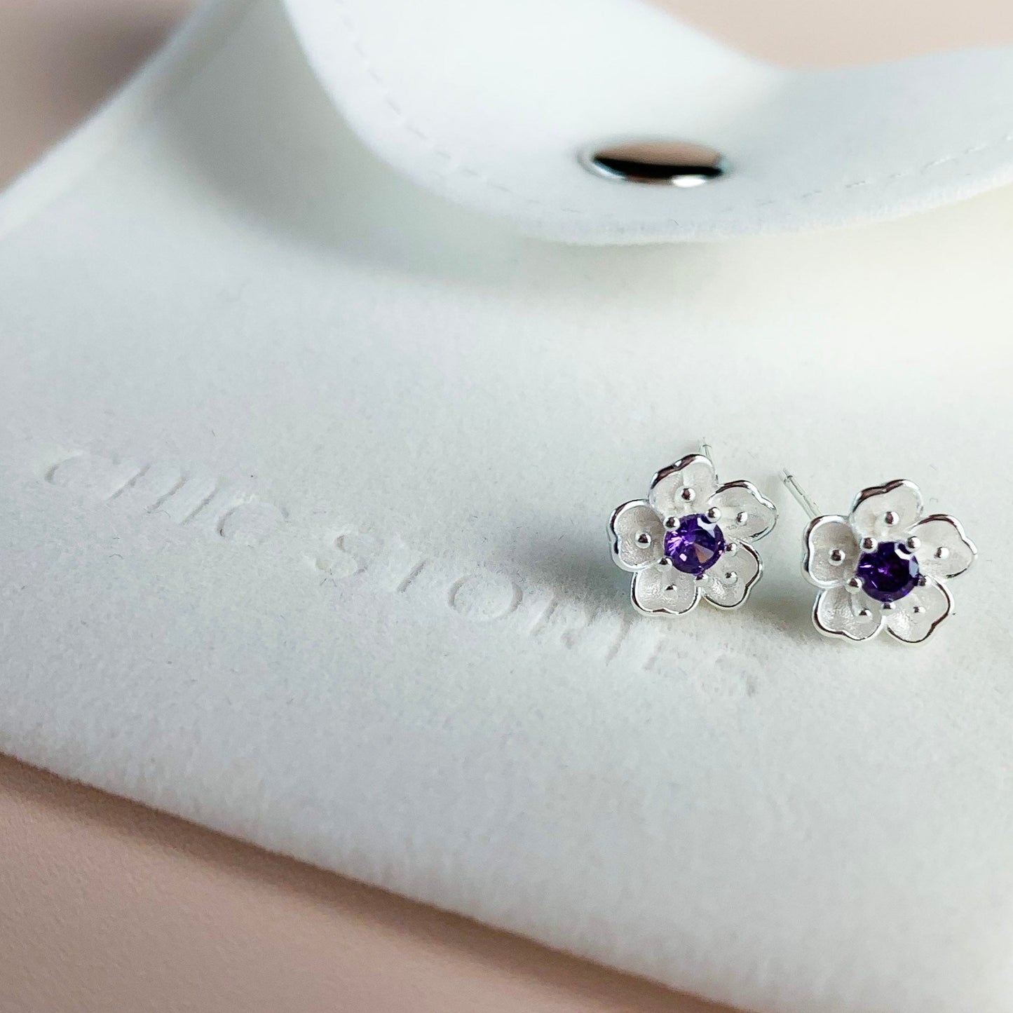 Pink, Purple and White Crystal Flower Stud Earrings