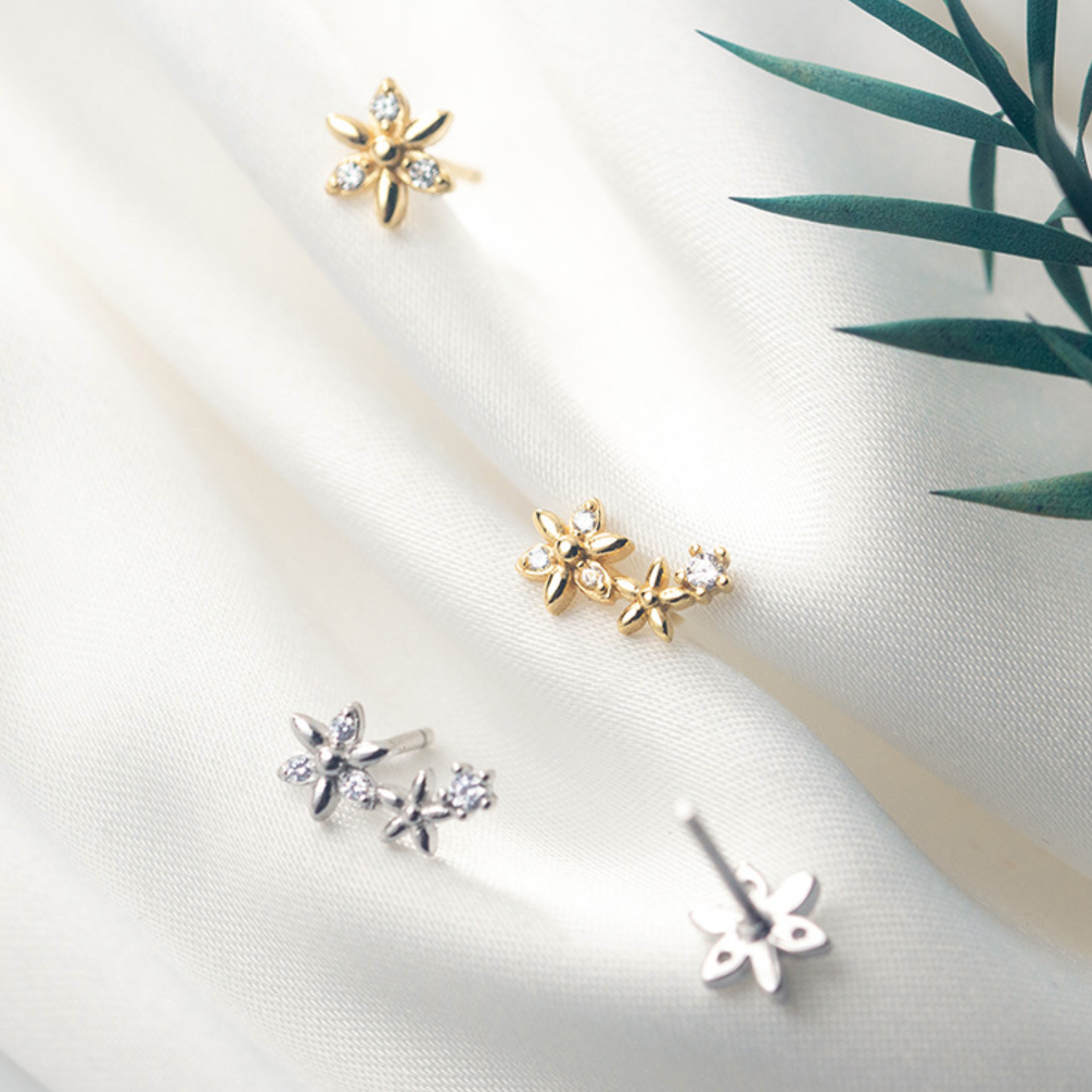 Asymmetrical Flower Stud Earrings