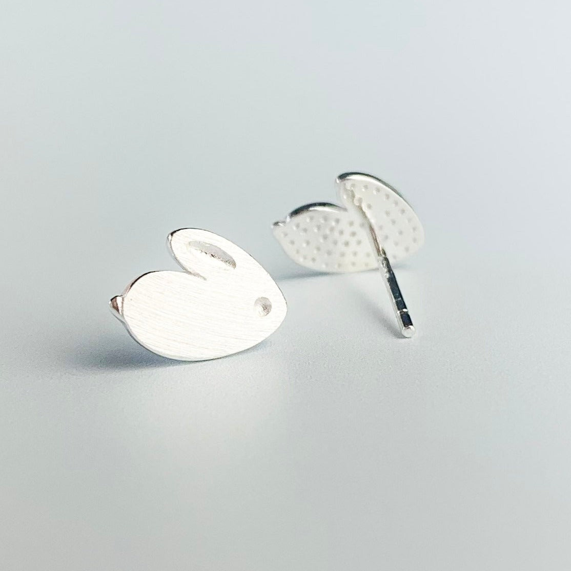Brushed Silver Bunny Stud Earrings
