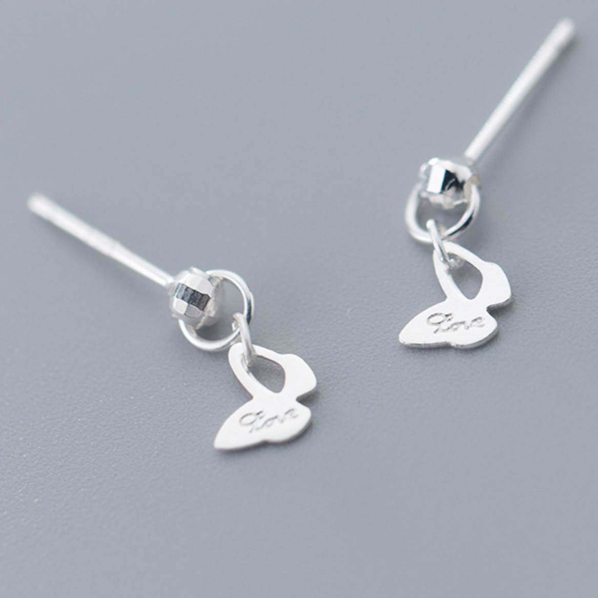 Love Engraved Butterfly Dangle Stud Earrings