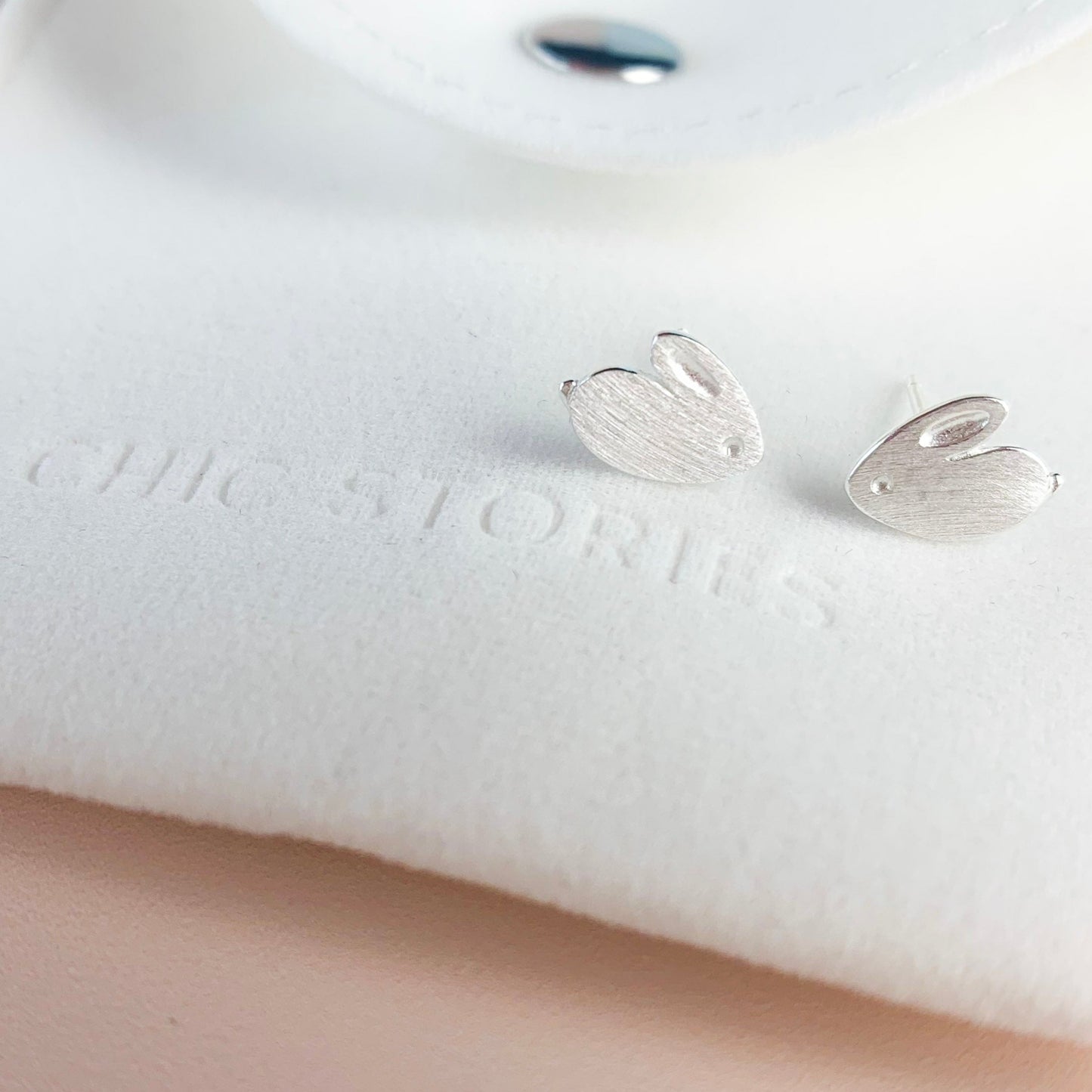 Brushed Silver Bunny Stud Earrings