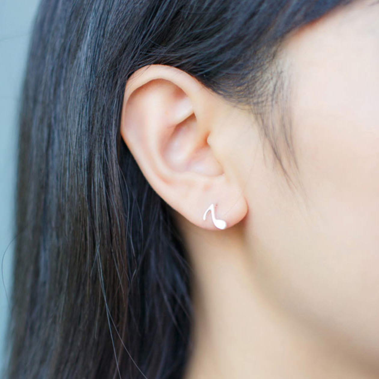 Brushed Silver Music Note Stud Earrings