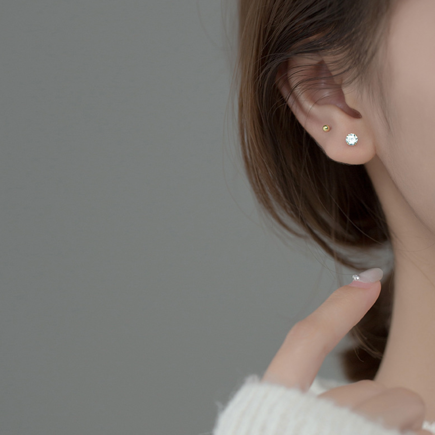 Set of Five Stud Earrings with Crystal Details