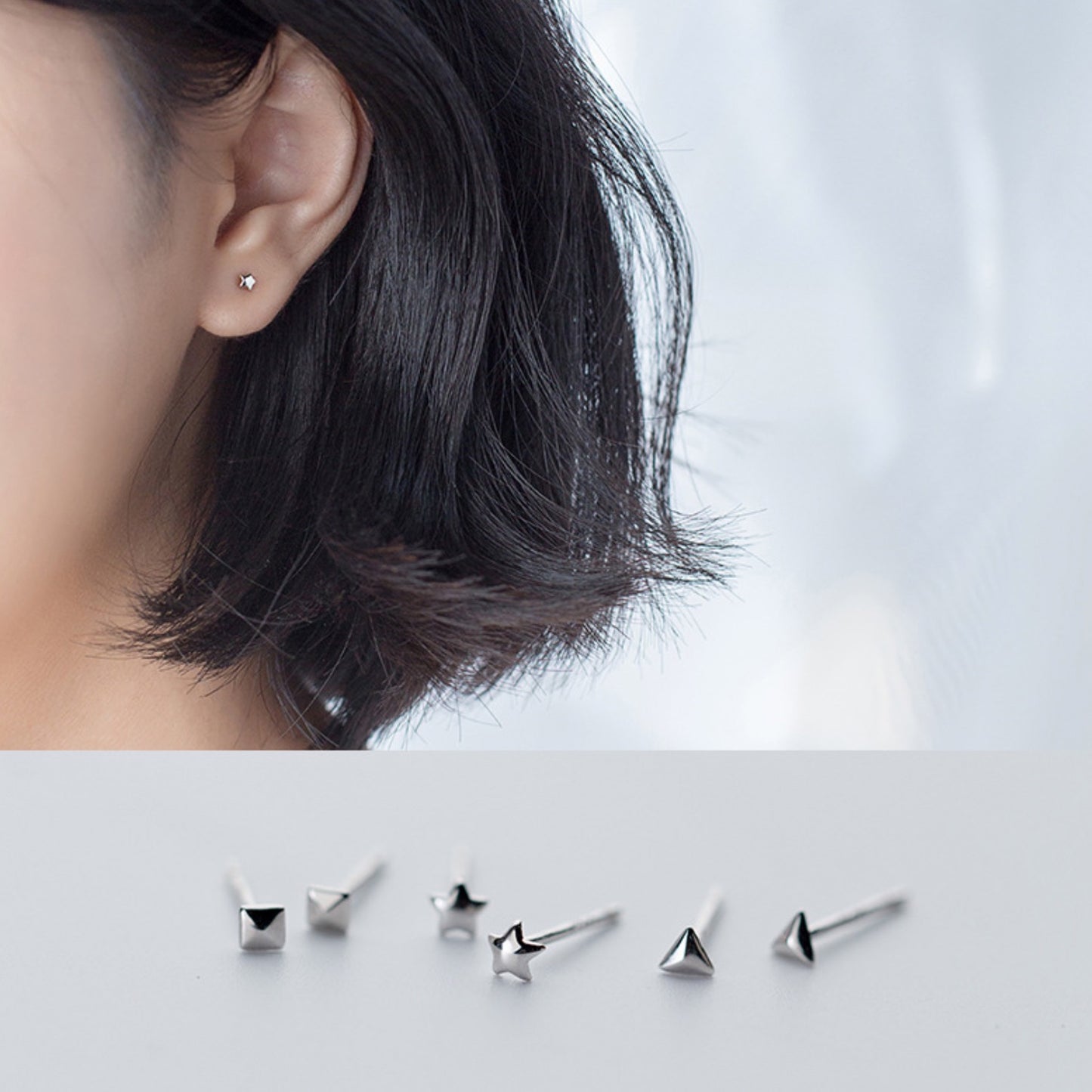 Star, Triangle and Square Geometric Stud Earrings