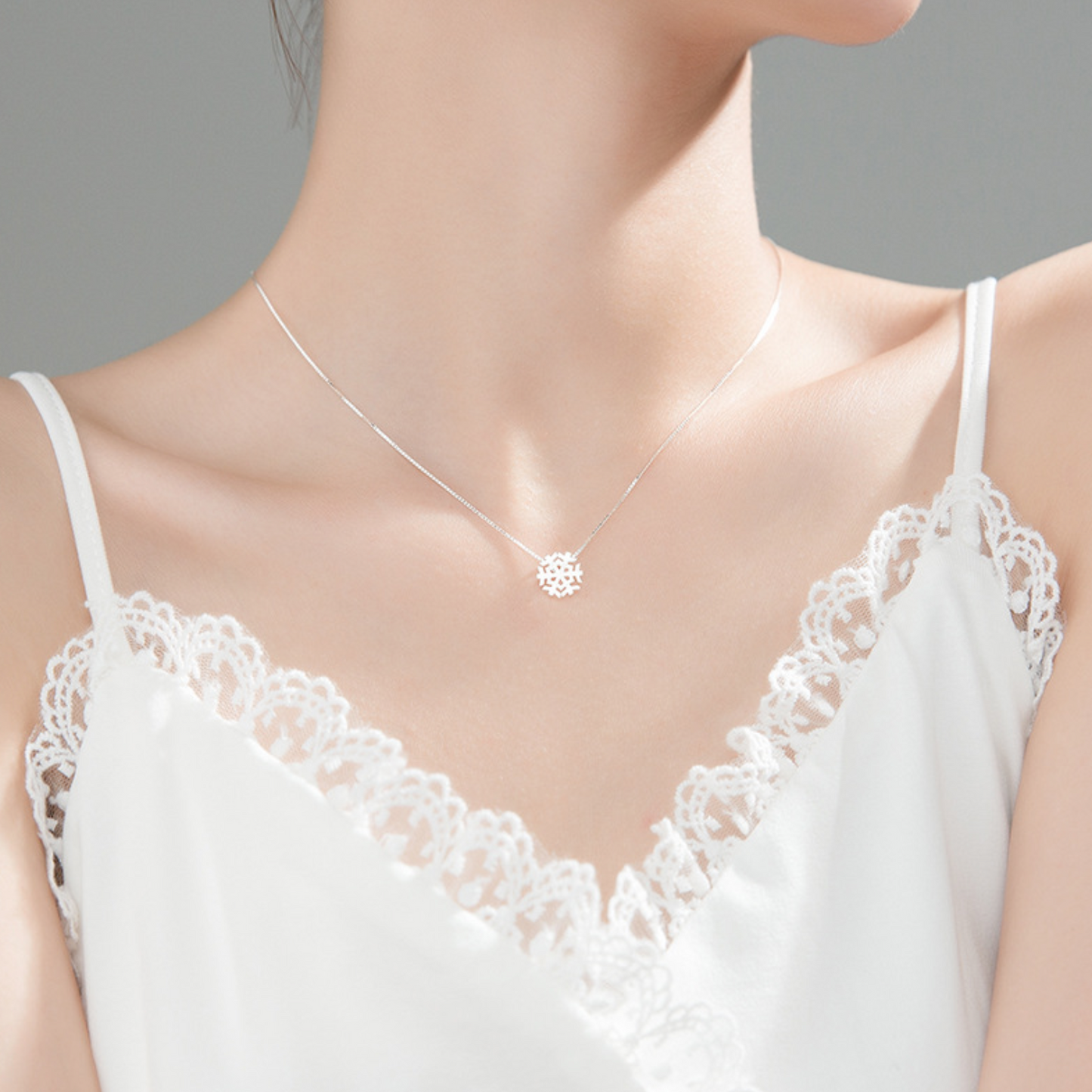 Brushed Silver Snowflake Pendant Necklace