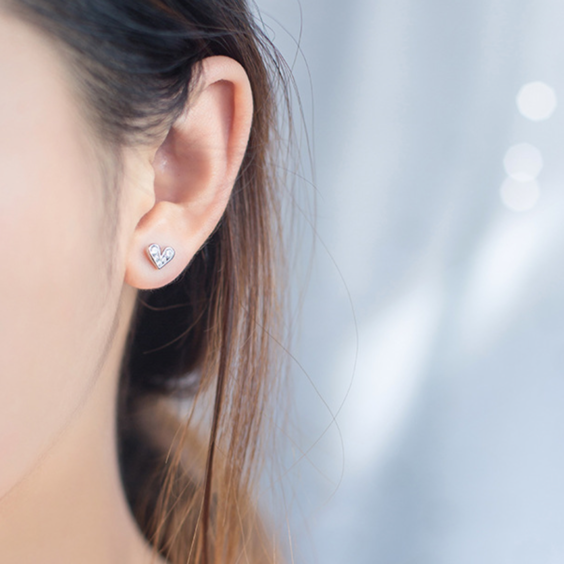 Tiny Crystal Heart Stud Earrings