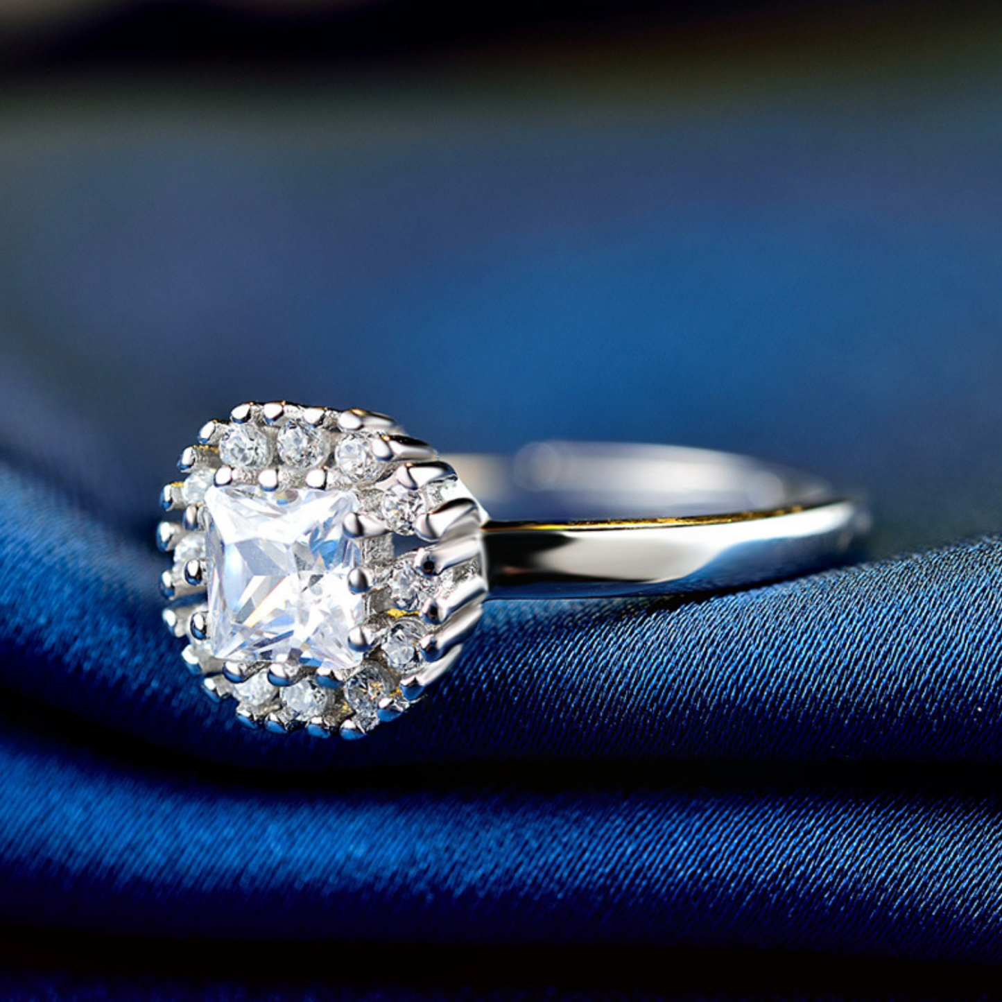 Square Halo Moissanite Ring