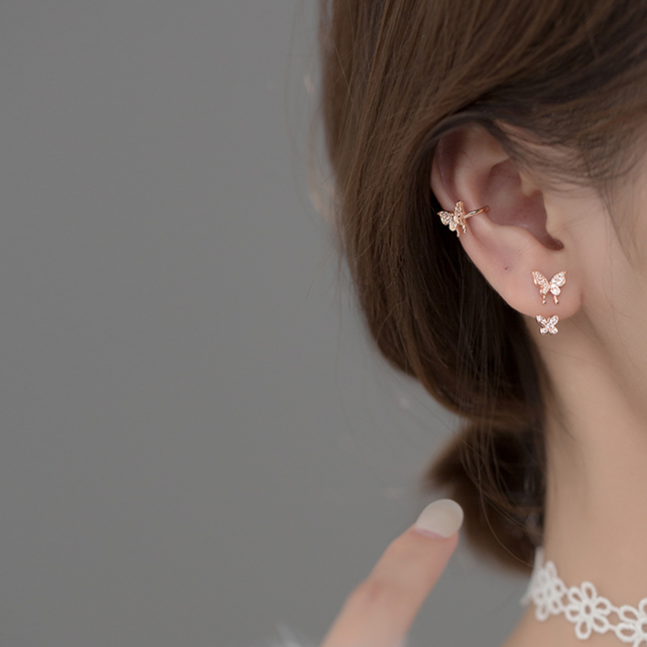 Crystal Butterfly Ear Jacket Stud Earrings