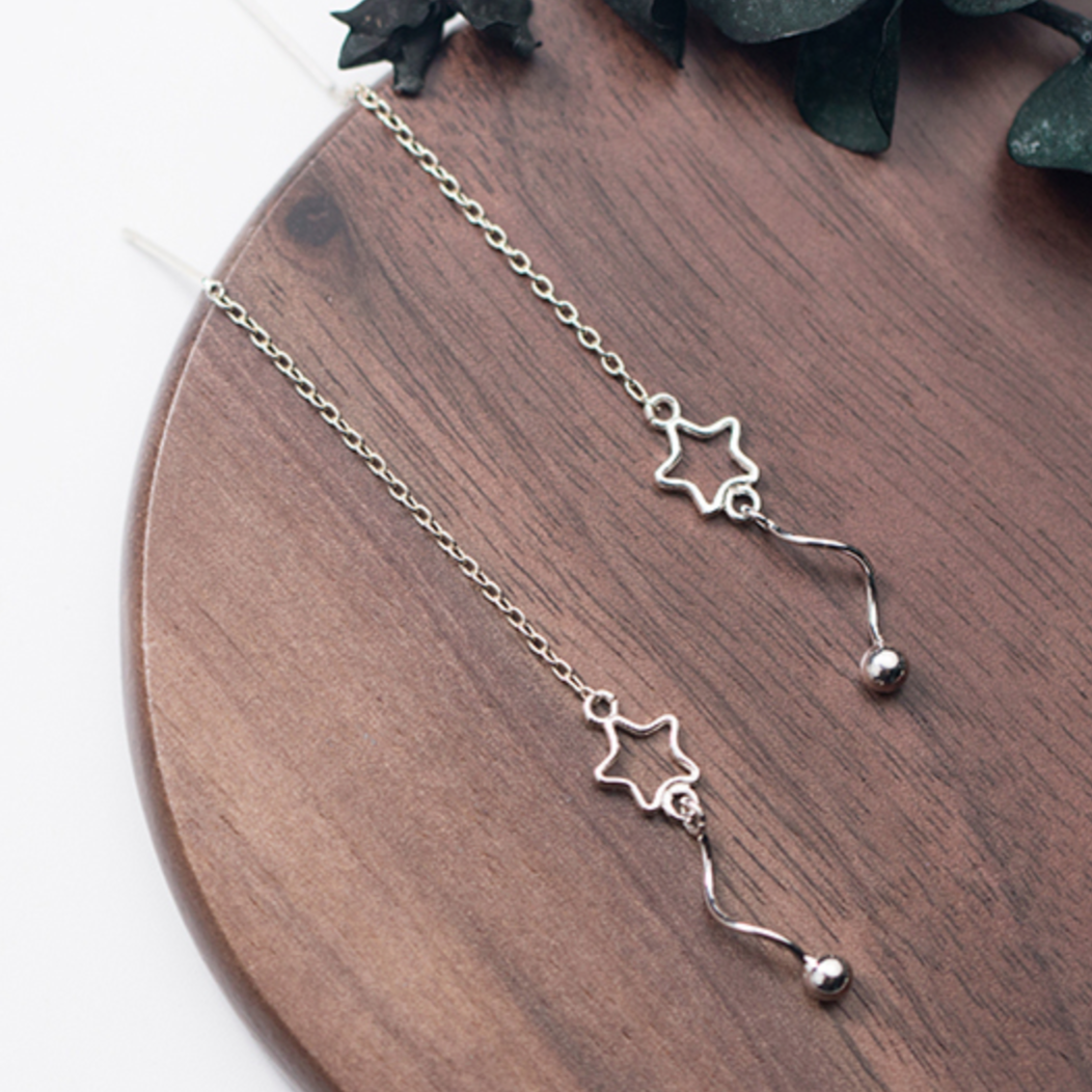 Star Spiral Threader Chain Earrings
