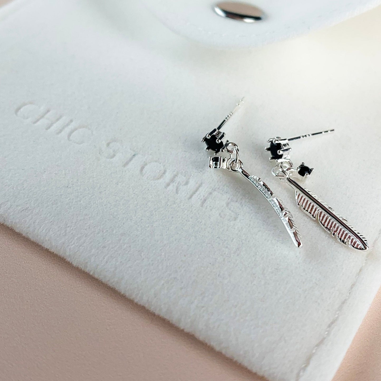 Feather Dangle Stud Earrings
