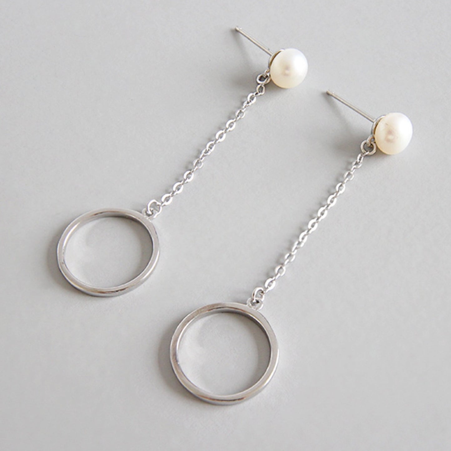 Pearl Circle Drop Stud Earrings