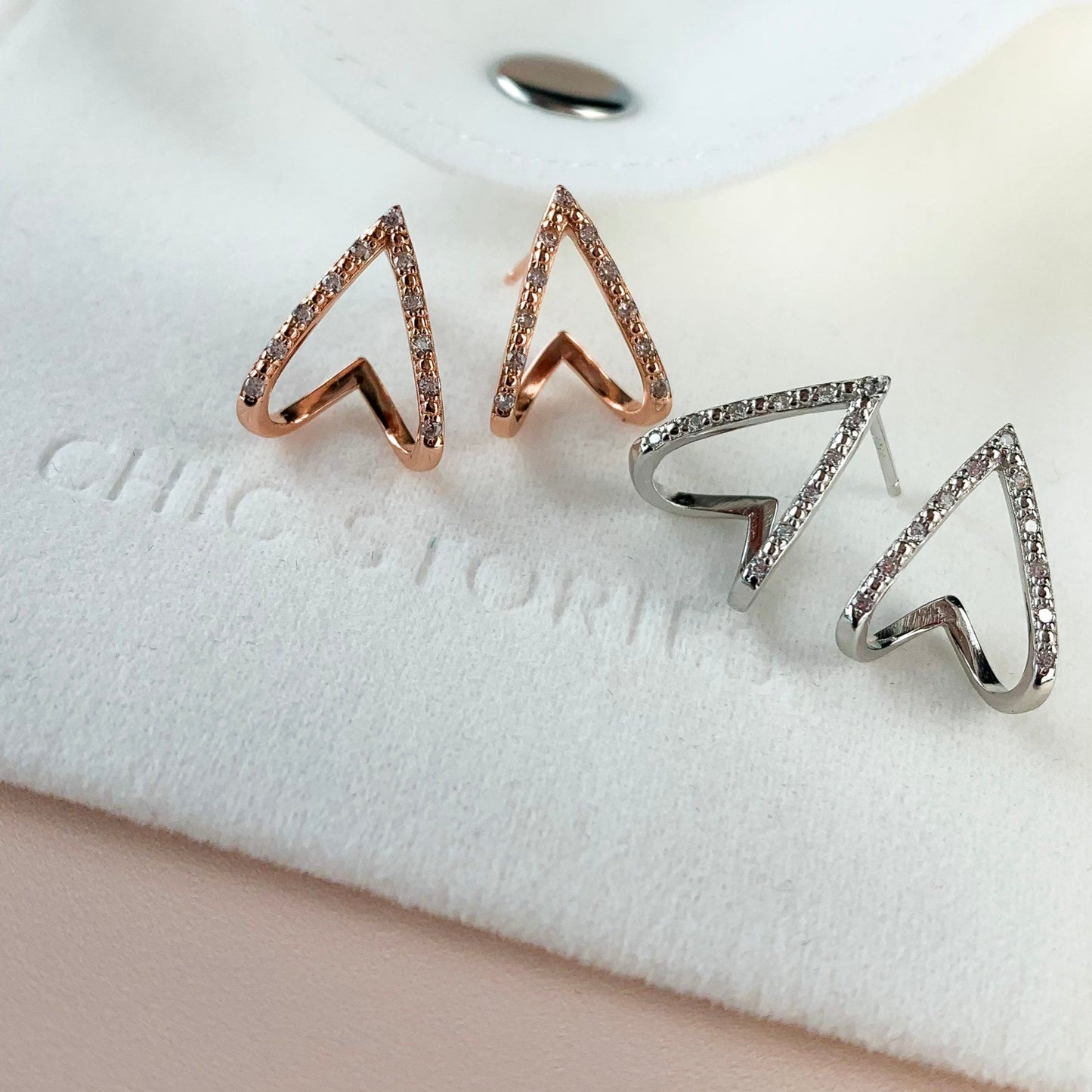 Crystal Triangle Cuff Stud Earrings