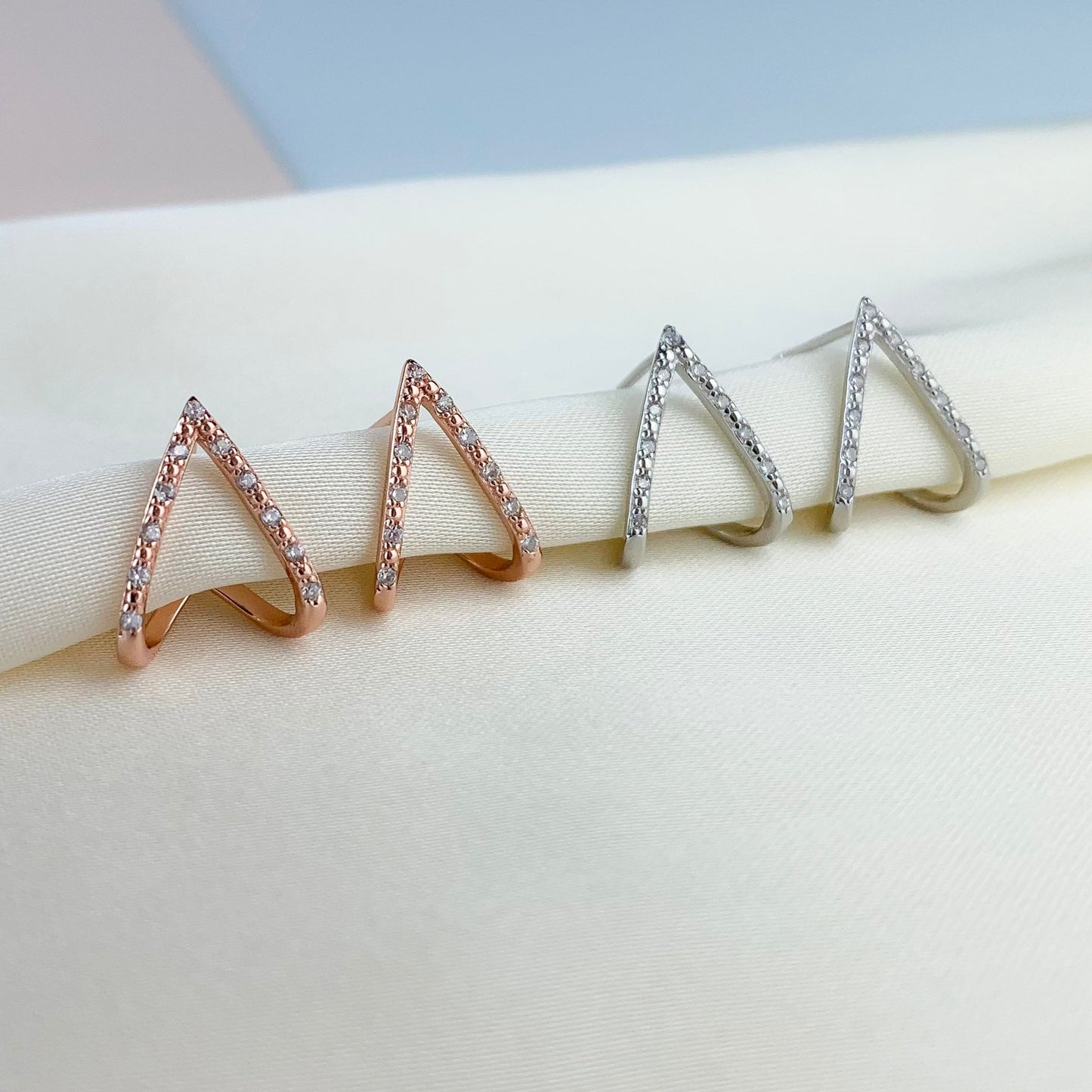 Crystal Triangle Cuff Stud Earrings