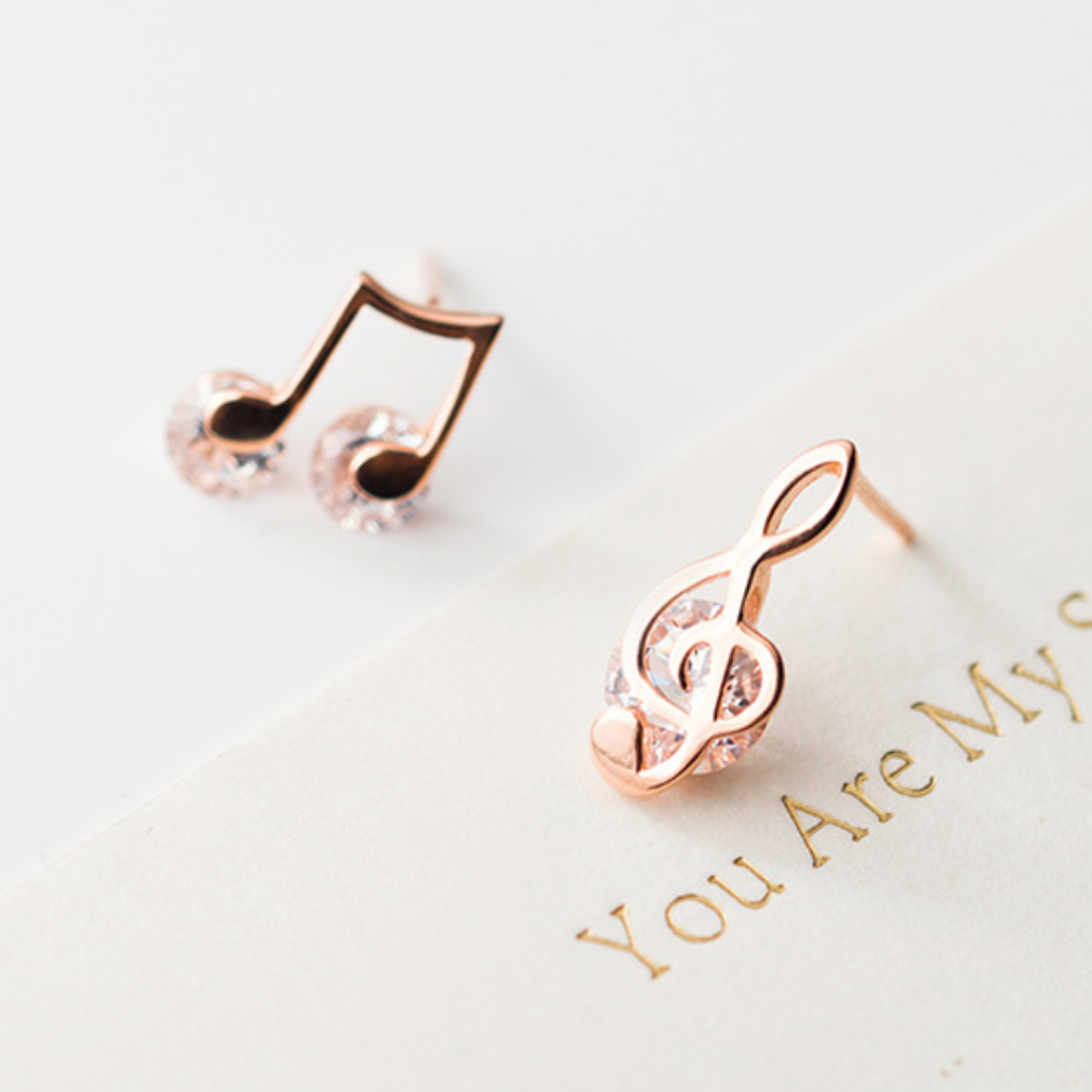 Crystal Backed Music Note Stud Earrings